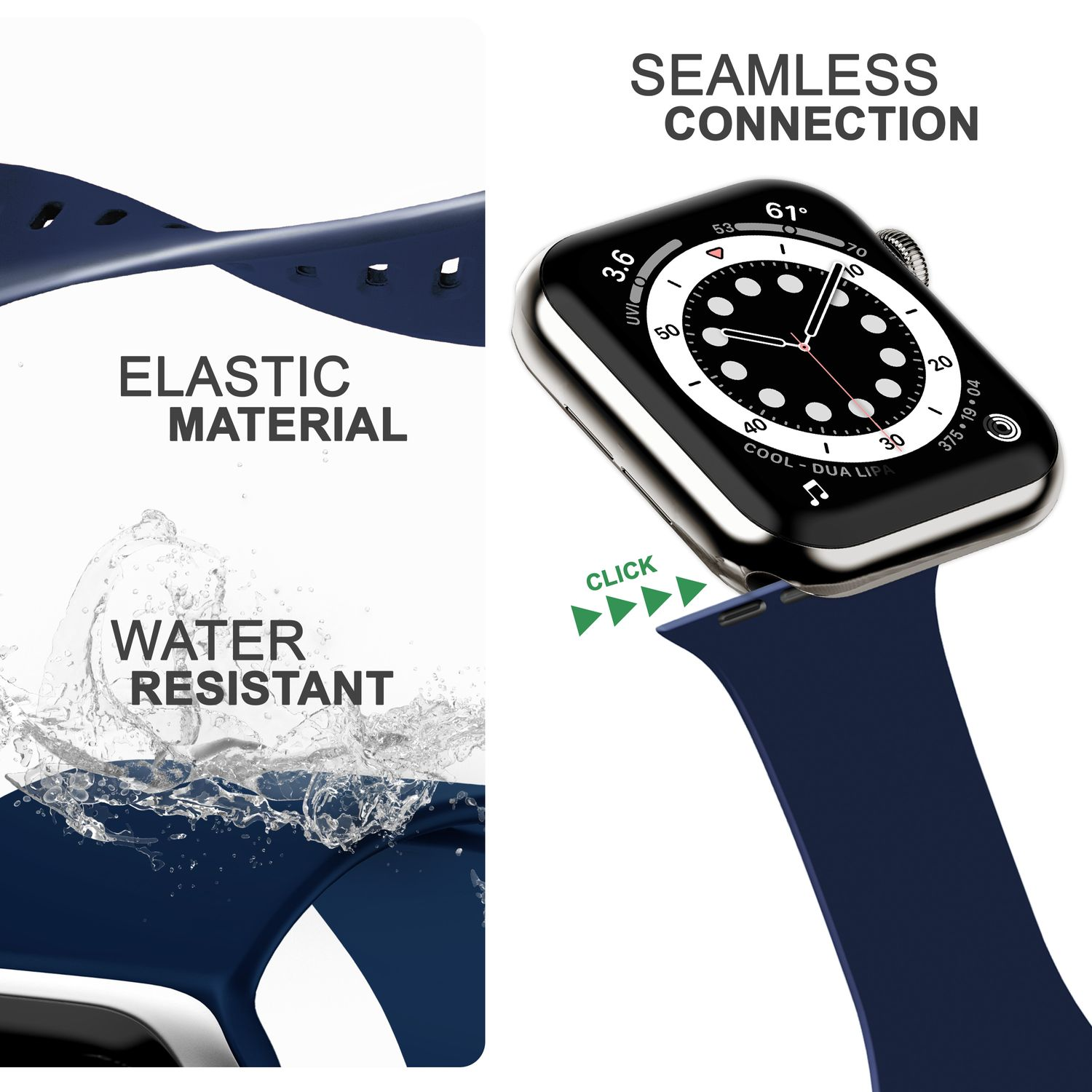 NALIA Smartwatch Silikon Armband, Ersatzarmband, 38mm/40mm/41mm, Dunkelblau Watch Apple, Apple
