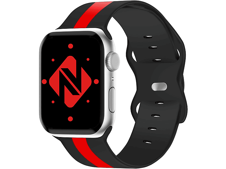 NALIA Gestreiftes Smartwatch Silikon Armband, Ersatzarmband, Apple, Apple Watch 42mm/44mm/45mm/49mm, Schwarz Rot