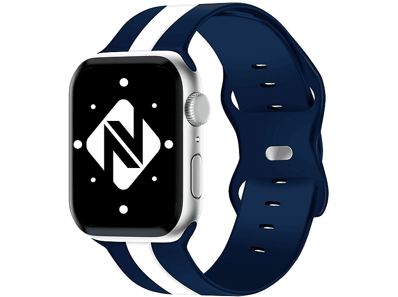 NALIA Gestreiftes Smartwatch Silikon Armband, Ersatzarmband, Apple, Apple Watch 38mm/40mm/41mm, Blau Weiß | Smartwatch Armbänder