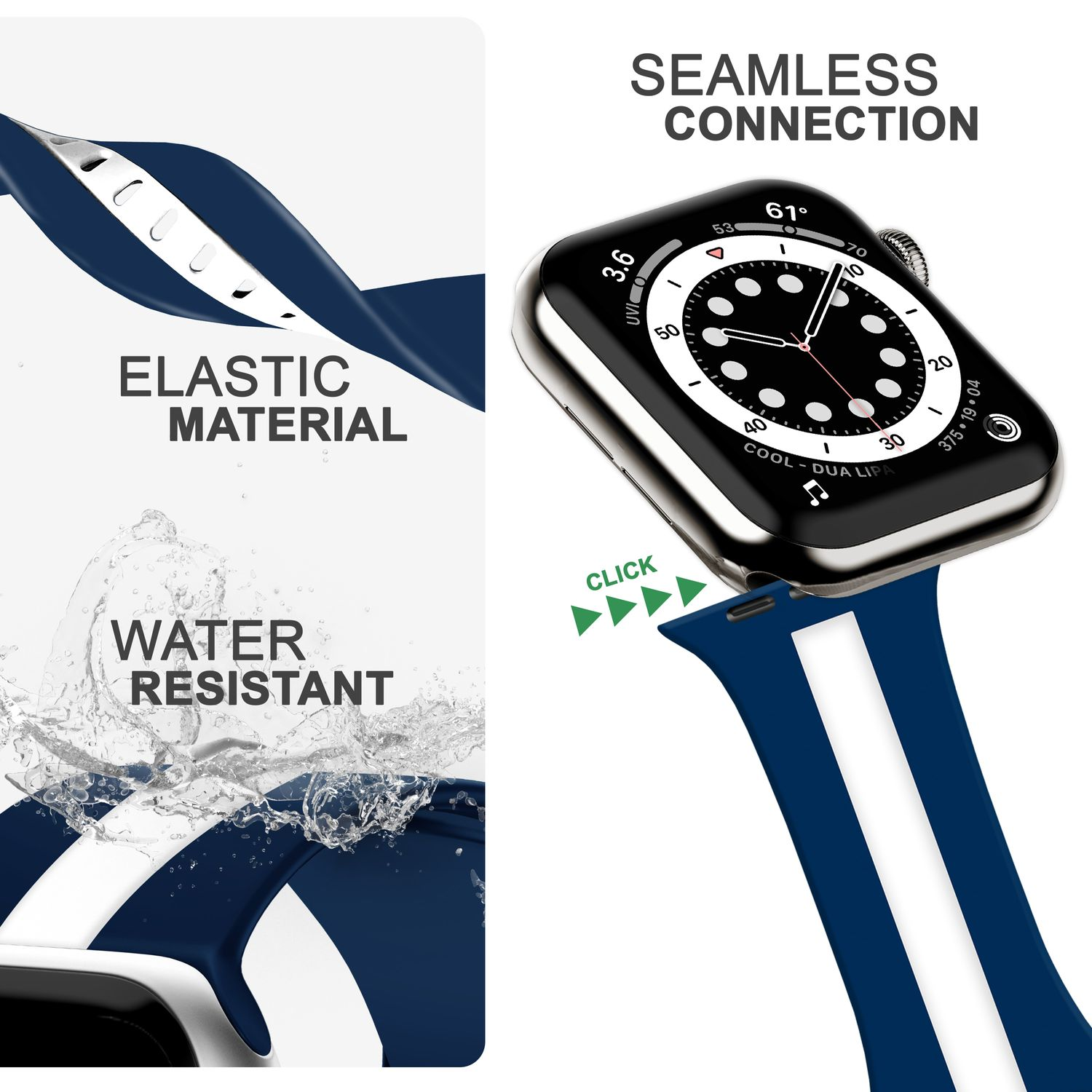 NALIA Gestreiftes Smartwatch Silikon Weiß Apple, Watch Armband, Blau Ersatzarmband, Apple 38mm/40mm/41mm