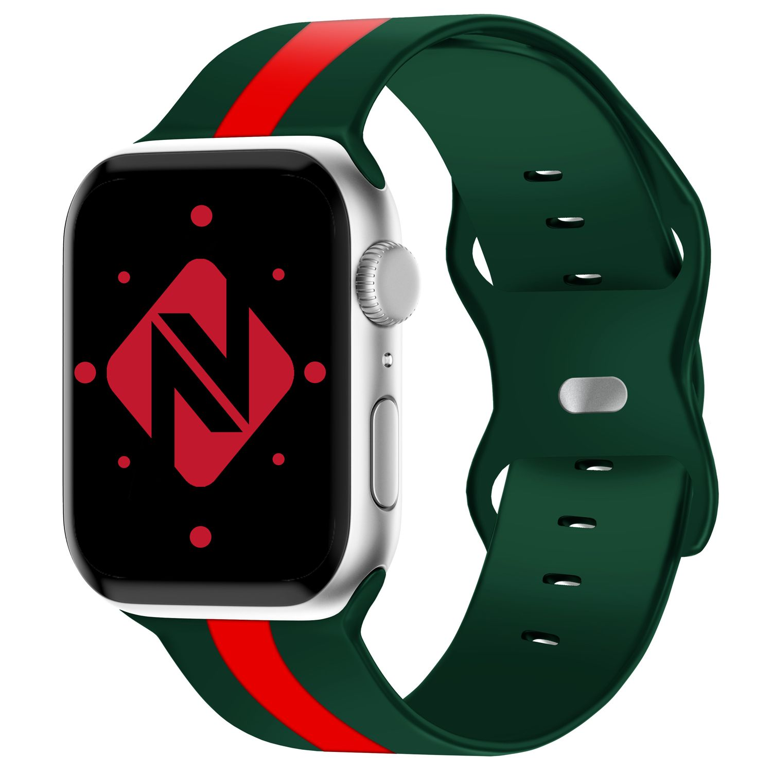 NALIA Gestreiftes Smartwatch Silikon Armband, Rot Apple, Apple 42mm/44mm/45mm/49mm, Grün Ersatzarmband, Watch