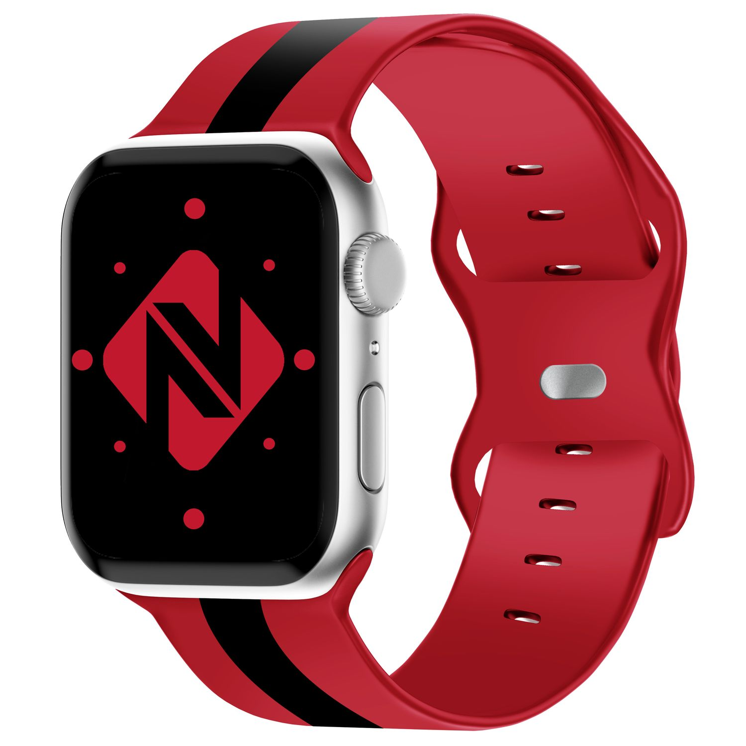 NALIA Gestreiftes Smartwatch Silikon Armband, Schwarz Ersatzarmband, Apple 42mm/44mm/45mm/49mm, Rot Watch Apple