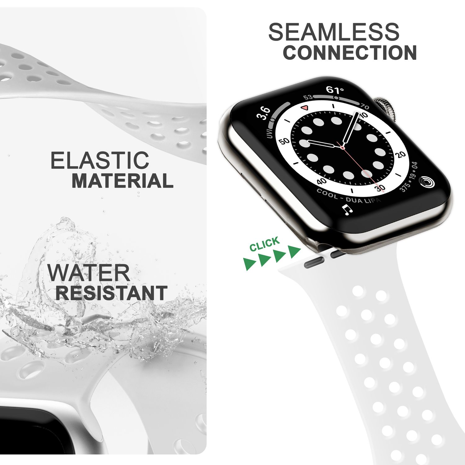 NALIA Apple Armband 38mm/40mm/41mm, Weiß Apple, Smartwatch Watch Loch-Optik, Ersatzarmband,