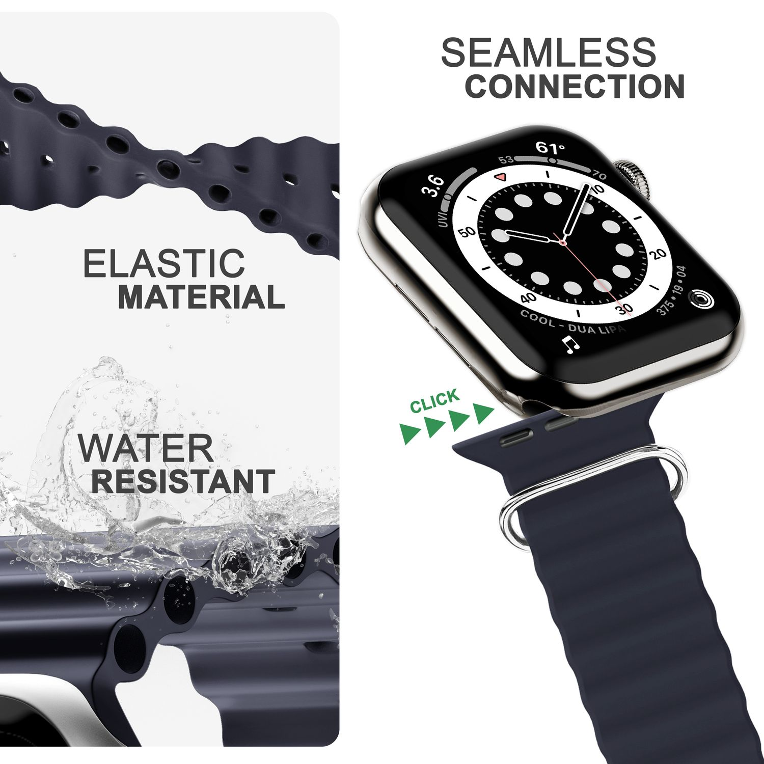 Apple, Watch Smartwatch Ocean, NALIA 38mm/40mm/41mm, Anthrazit Sport-Armband Apple Ersatzarmband,
