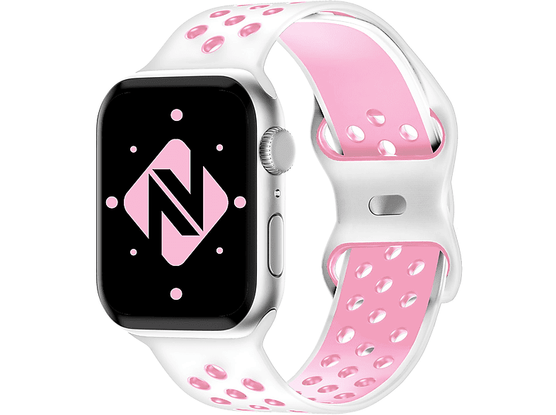 NALIA Airflow Silikon Smart-Watch Armband, Ersatzarmband, Apple, Apple Watch 42mm/44mm/45mm/49mm, Weiß Pink