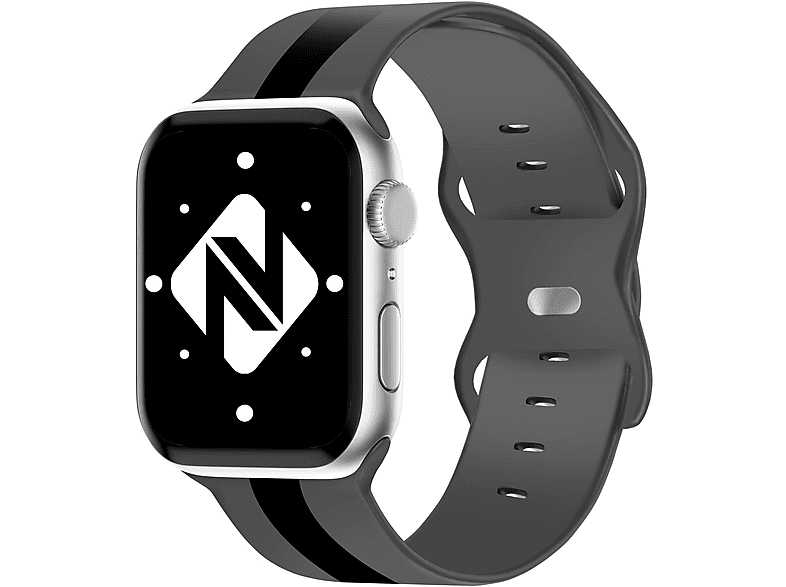 NALIA Gestreiftes Smartwatch Silikon Armband, Ersatzarmband, Apple, Apple Watch 38mm/40mm/41mm, Grau Schwarz