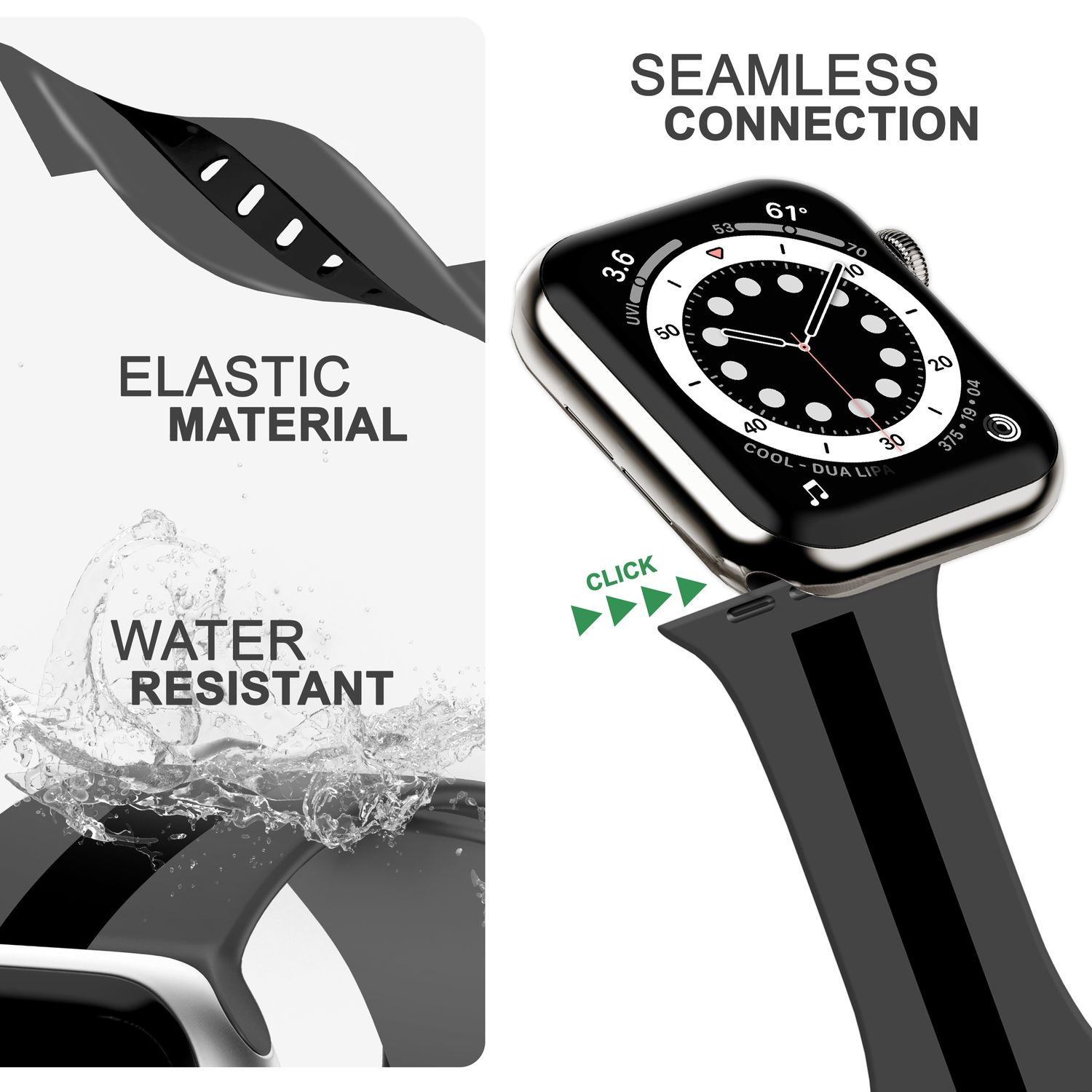 NALIA Gestreiftes Smartwatch Silikon Armband, Ersatzarmband, Grau Watch Schwarz Apple Apple, 38mm/40mm/41mm