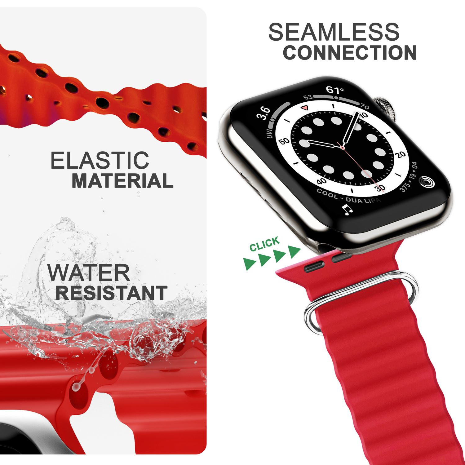 NALIA Smartwatch Sport-Armband Ocean, Ersatzarmband, Apple Watch 38mm/40mm/41mm, Apple, Rot