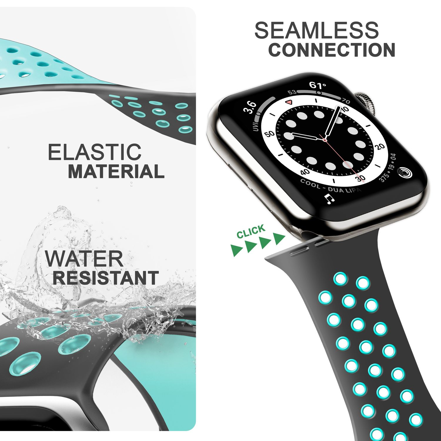 Türkis NALIA Airflow Apple, Smart-Watch Silikon Ersatzarmband, Grau Watch 42mm/44mm/45mm/49mm, Armband, Apple