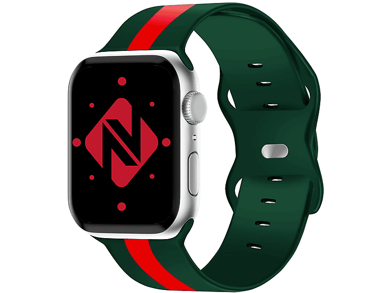 NALIA Gestreiftes Smartwatch Silikon Armband, Ersatzarmband, Apple, Apple Watch 38mm/40mm/41mm, Grün Rot