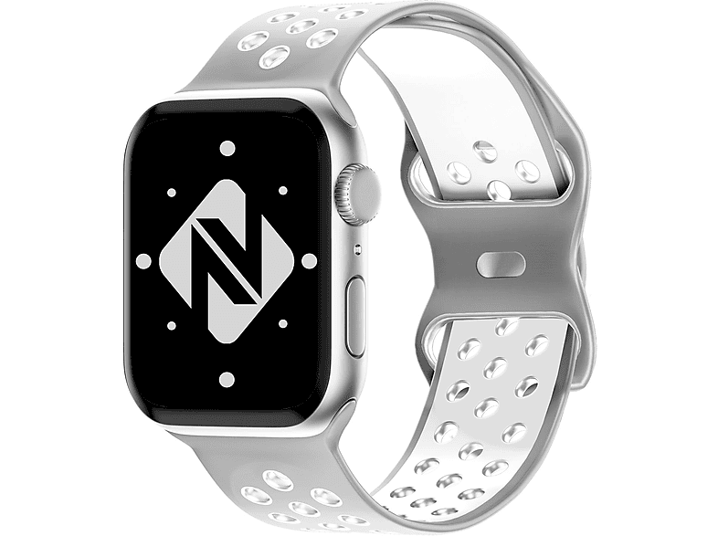 NALIA Airflow Silikon Smart-Watch Armband, Ersatzarmband, Apple, Apple Watch 42mm/44mm/45mm/49mm, Grau Weiß