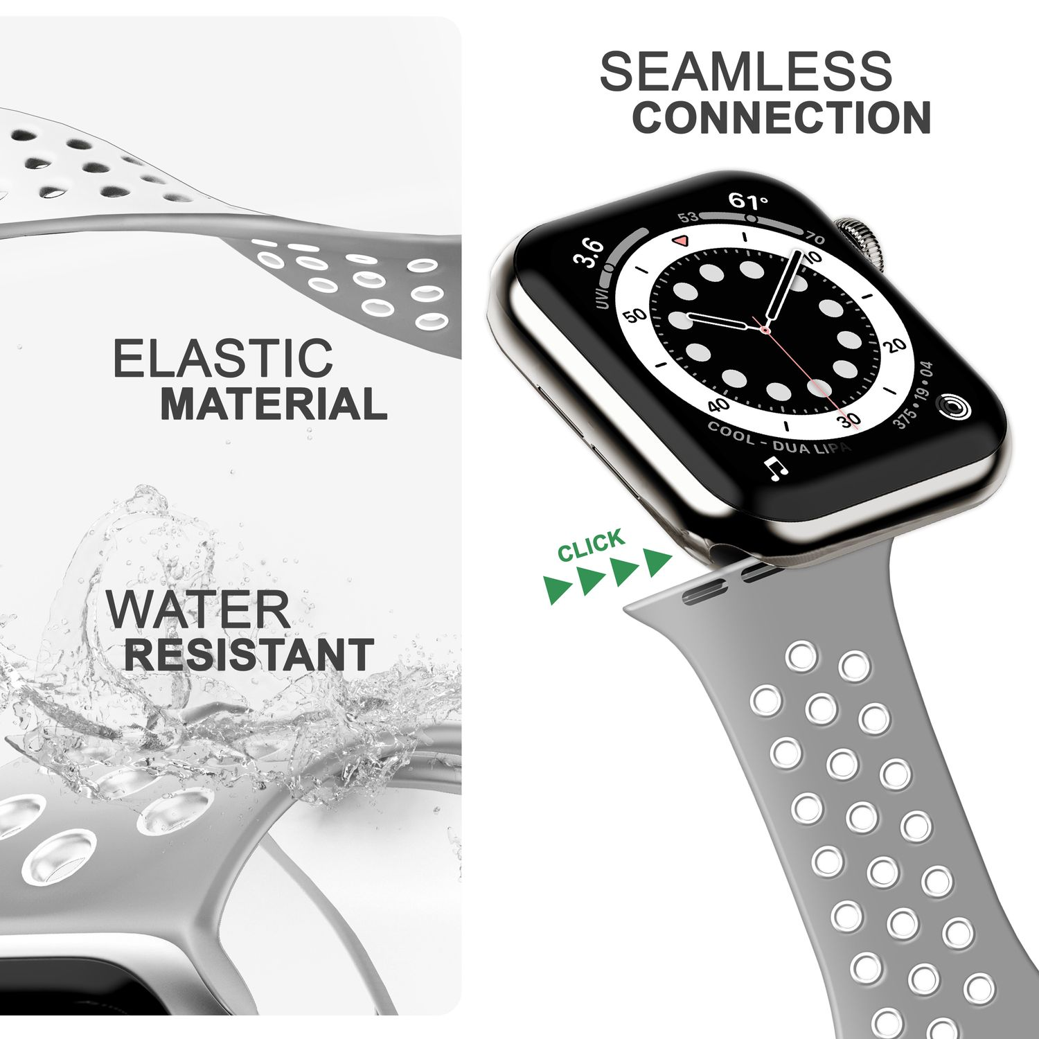 Armband, Watch Airflow Apple, 38mm/40mm/41mm, NALIA Silikon Grau Weiß Ersatzarmband, Apple Smart-Watch
