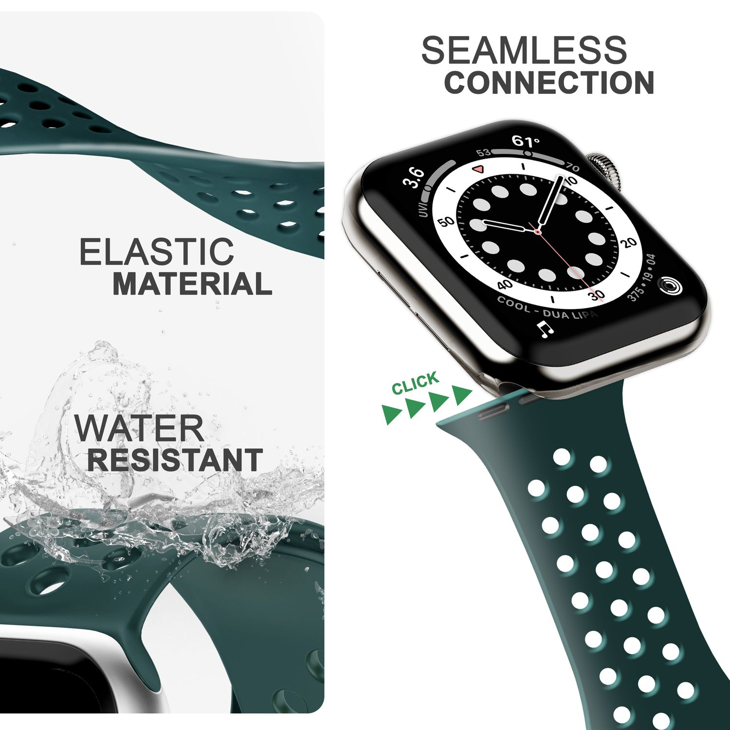 NALIA Smartwatch Armband Loch-Optik, Apple, 38mm/40mm/41mm, Watch Ersatzarmband, Apple Dunkelgrün