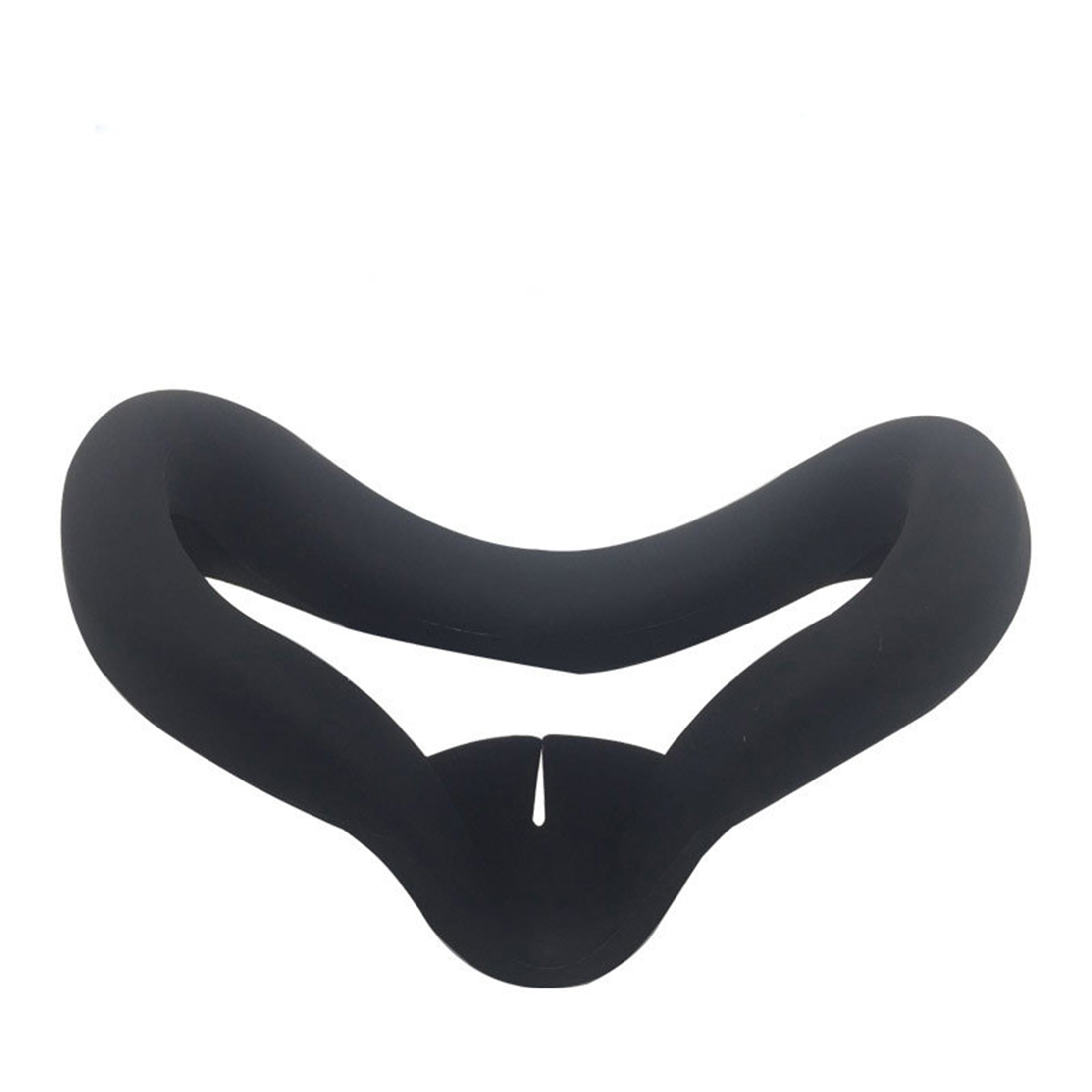 Schwarze VR-Headset-Gesichtsschnittstelle, geschwungenes Design. Es ist ein weiches, flexibles Material.