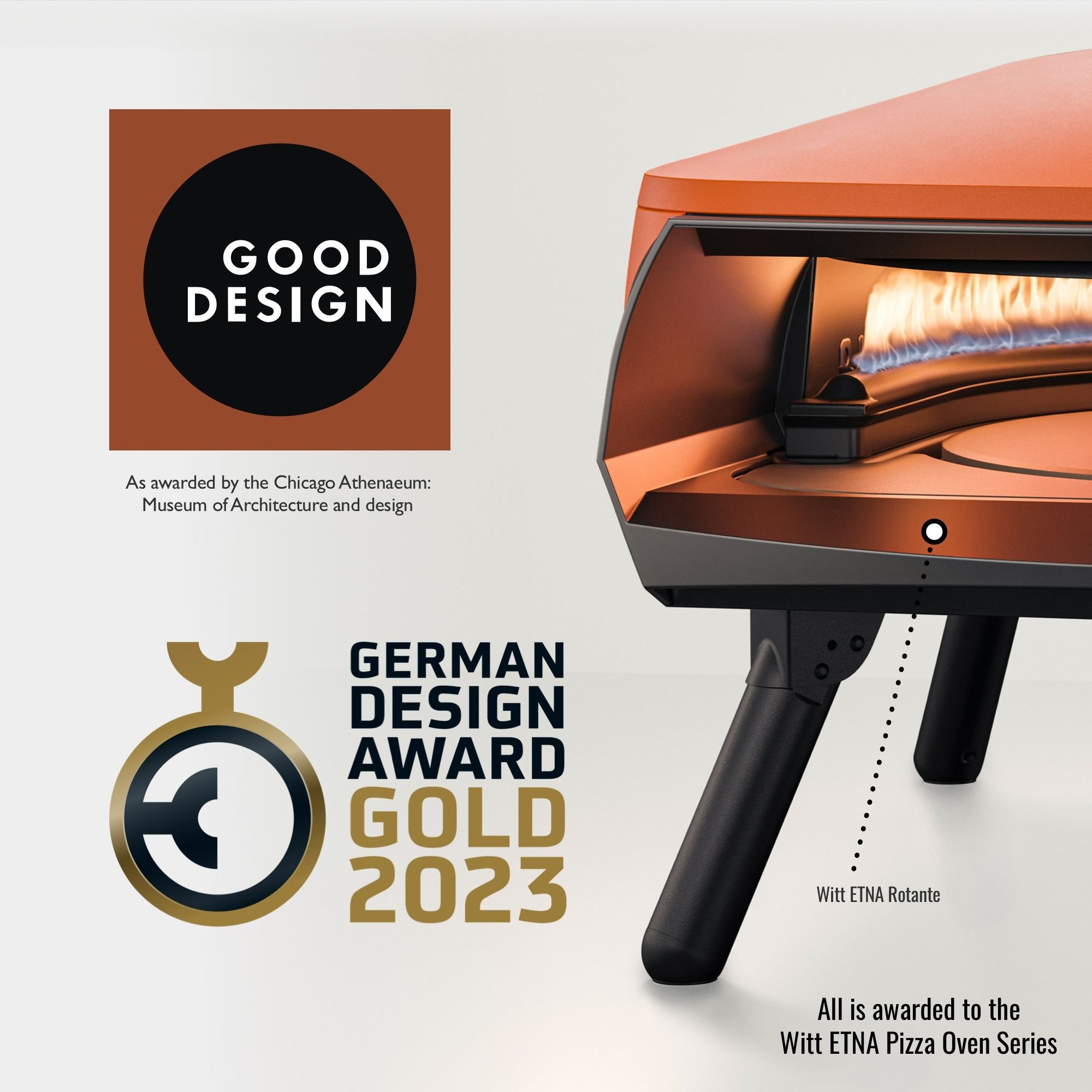 Forno per pizza con premi: Good Design & German Design Award Gold 2023. Arancione acceso.