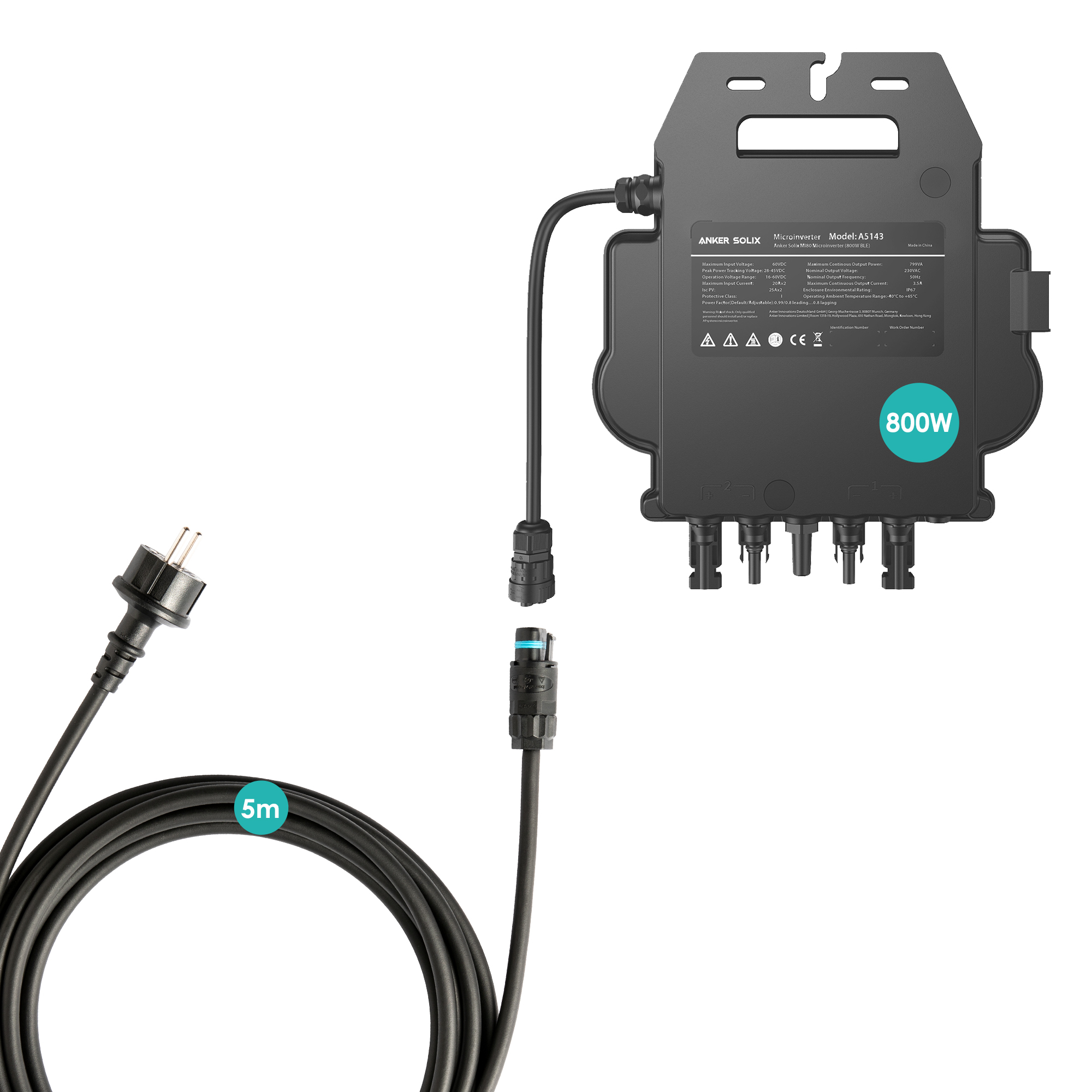 SOLIX Mikro-Wechselrichter Set Schuko-Kabel ANKER Mikro-Wechselrichter + MI80