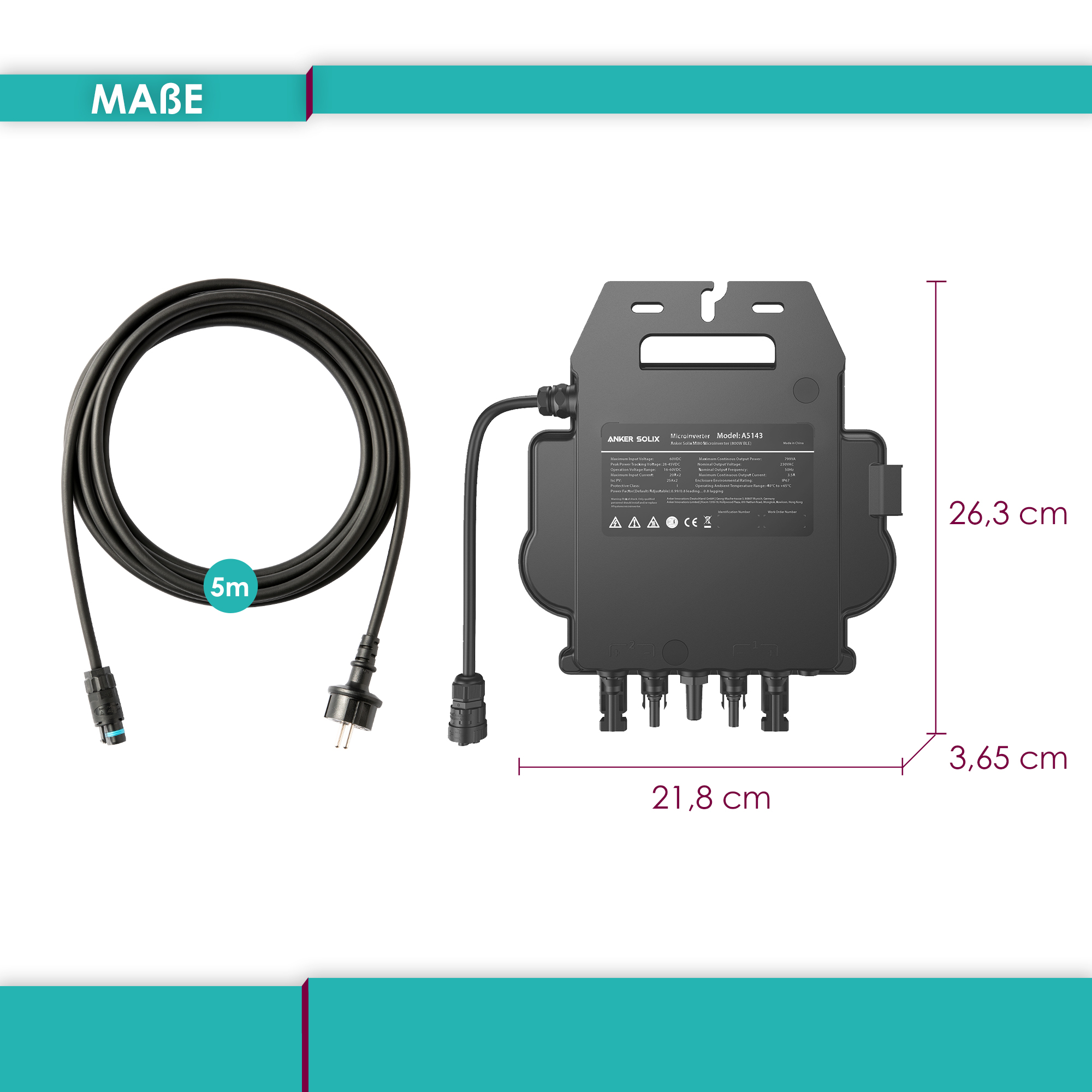 SOLIX Mikro-Wechselrichter Set Mikro-Wechselrichter ANKER Schuko-Kabel MI80 +