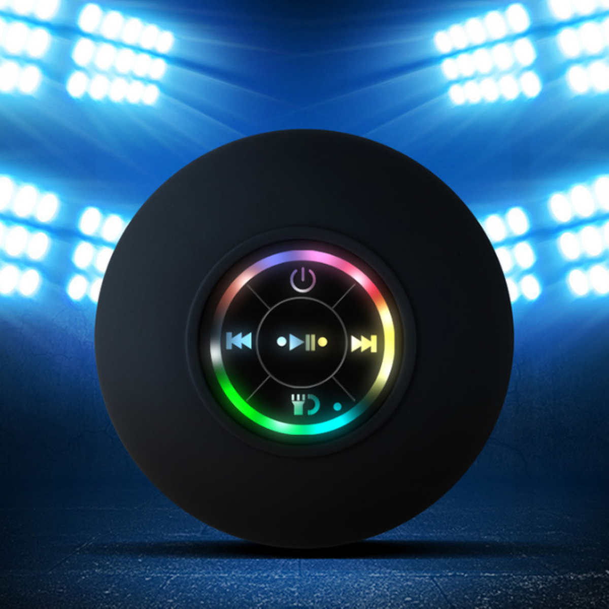 ENBAOXIN Tragbarer Bluetooth-Stereo-Saugnapf mit Licht, Vier Farben, Bluetooth kühle Lautsprecher, Blinklichter, Sieben Wasserdicht Weiß, Wasserfest