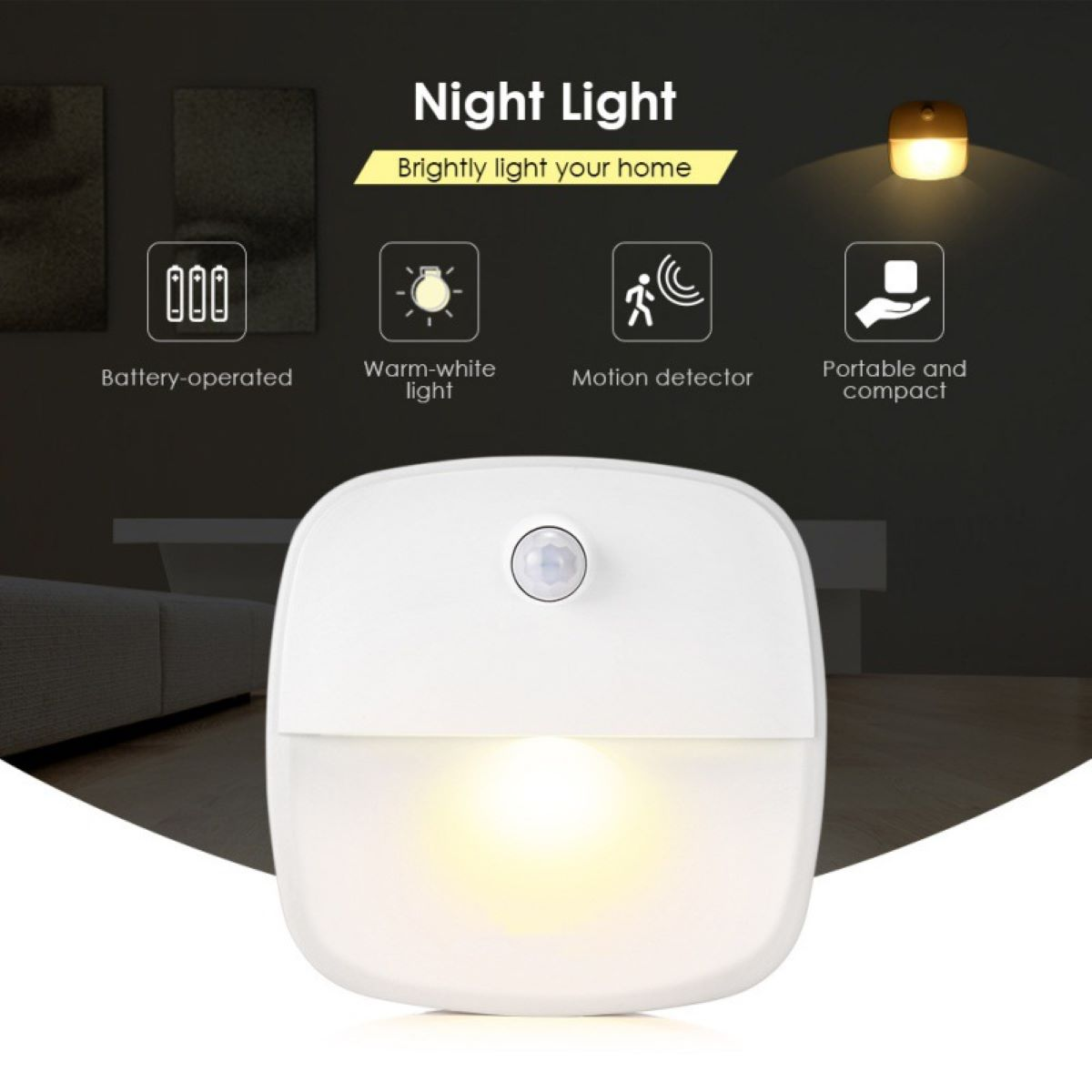 ENBAOXIN Menschliches Sensorlicht - Drahtlos, LED-Nachtlicht Energiesparend, Intelligent, Bequem Yellow