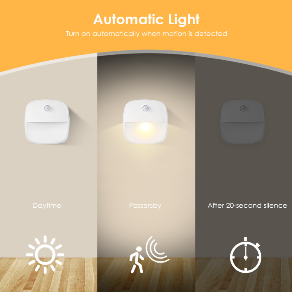 ENBAOXIN Menschliches Sensorlicht - Drahtlos, LED-Nachtlicht Energiesparend, Intelligent, Bequem Yellow