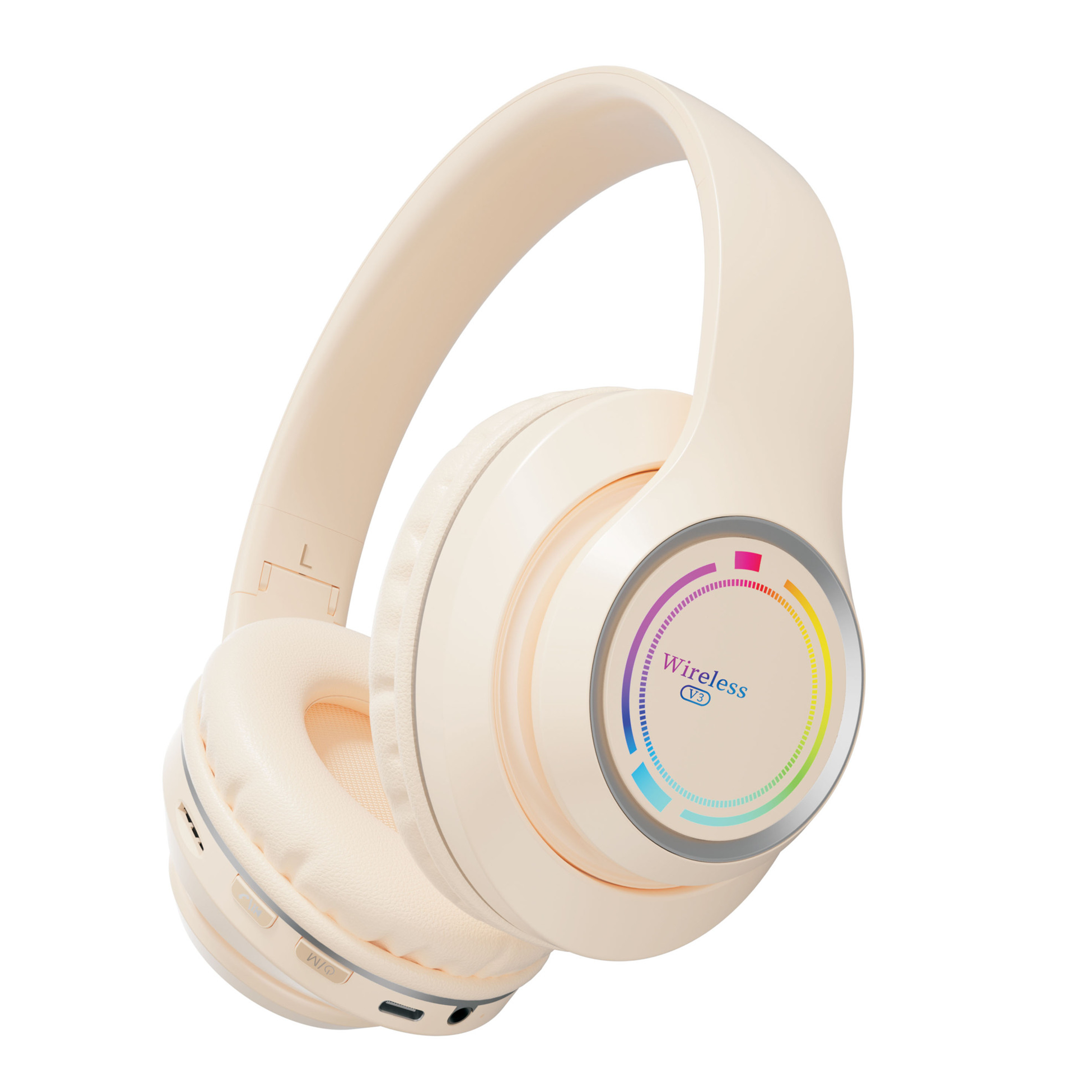 V3 Over-ear Creme Bluetooth KINSI Bluetooth-Kopfhörer Drahtlos,Spiele,RGB,