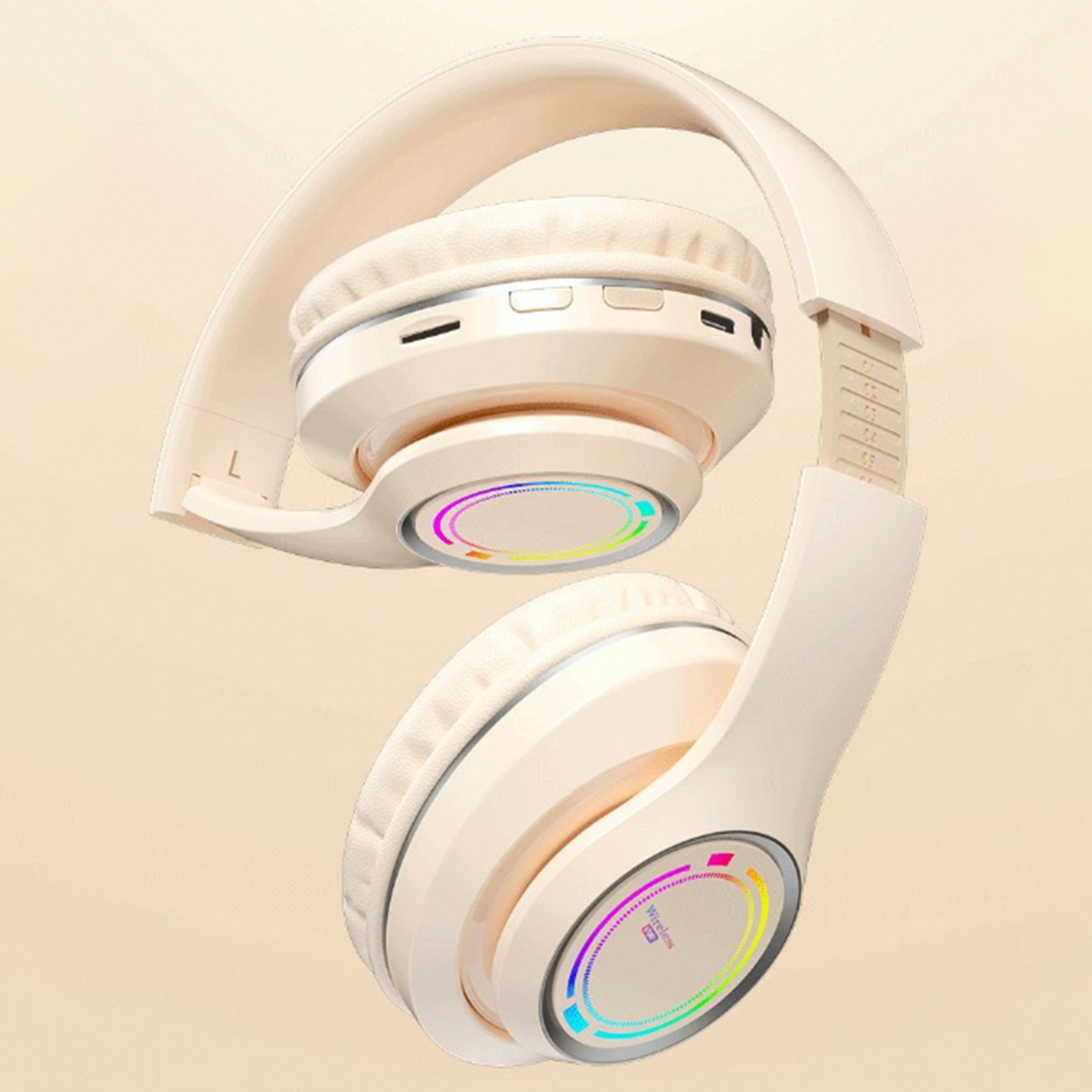 KINSI V3 Drahtlos,Spiele,RGB, Bluetooth-Kopfhörer Bluetooth Over-ear Creme