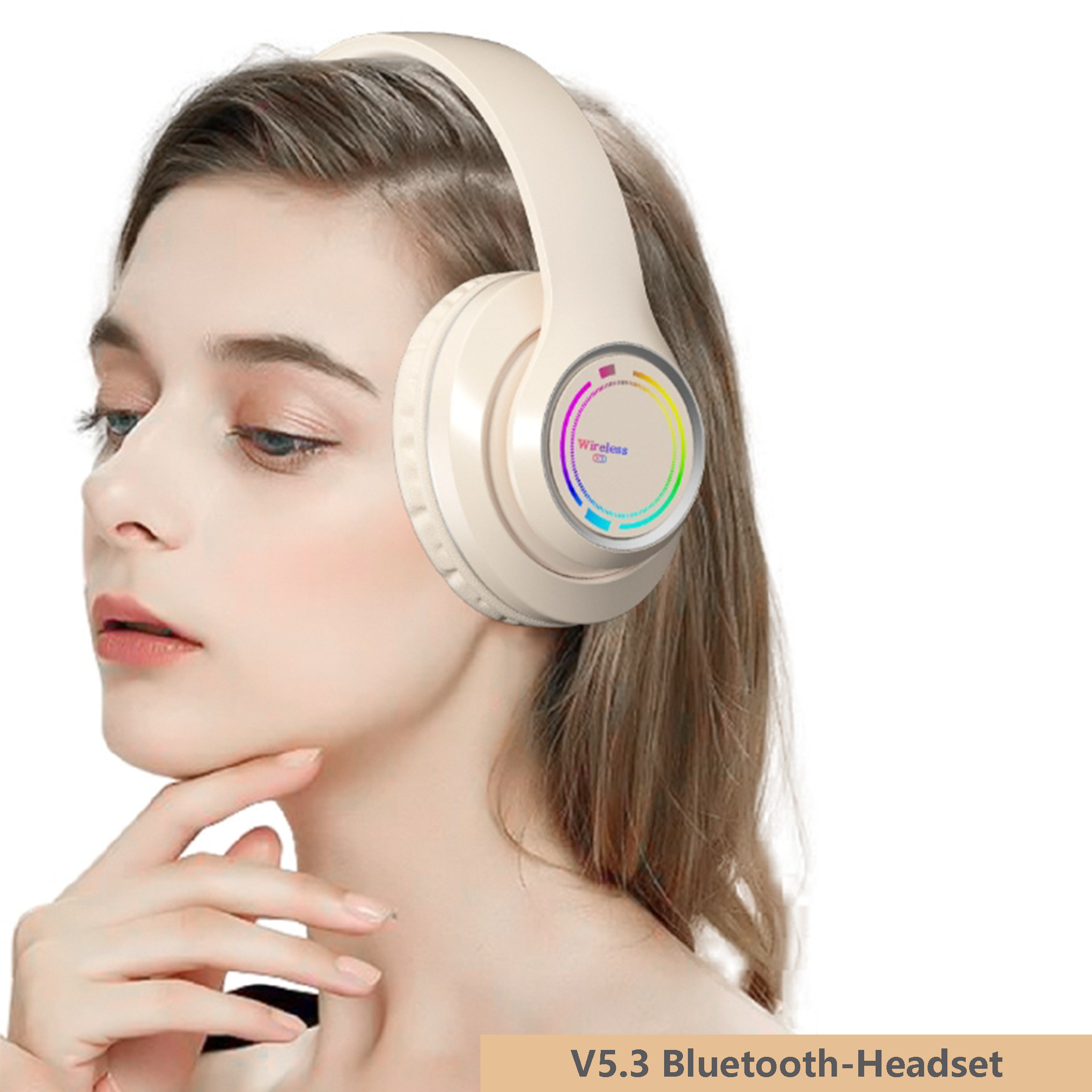 Bluetooth Over-ear KINSI Creme Bluetooth-Kopfhörer V3 Drahtlos,Spiele,RGB,