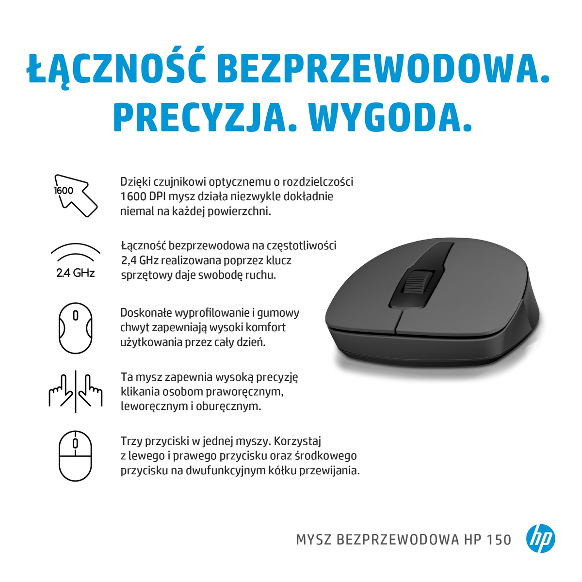 Myszka bezprzewodowa HP 150 Wireless Mouse Czarny