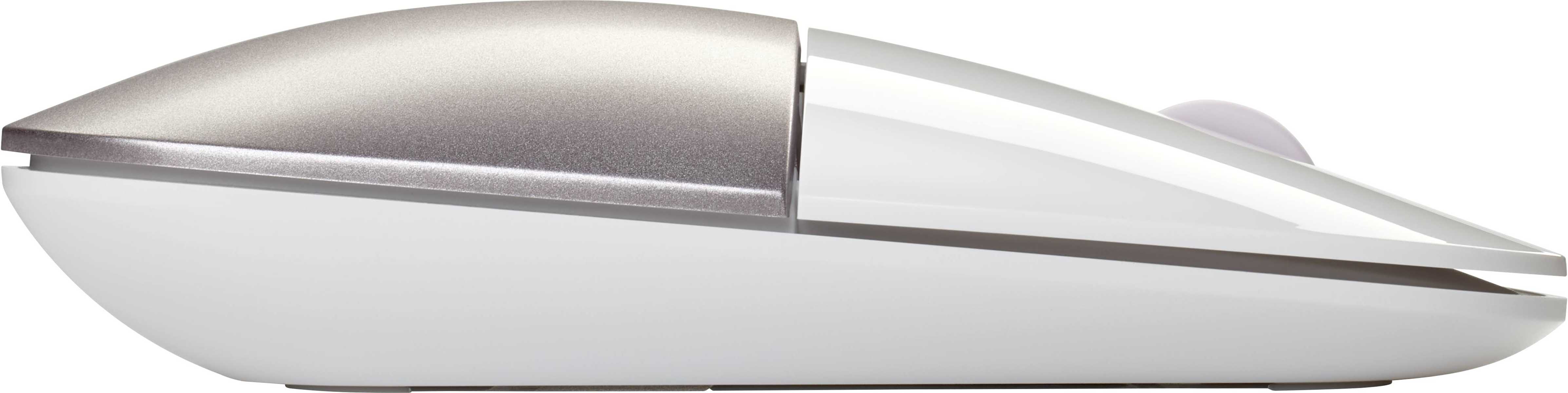 Srebrna i biała mysz komputerowa. Mysz jest na białym tle.