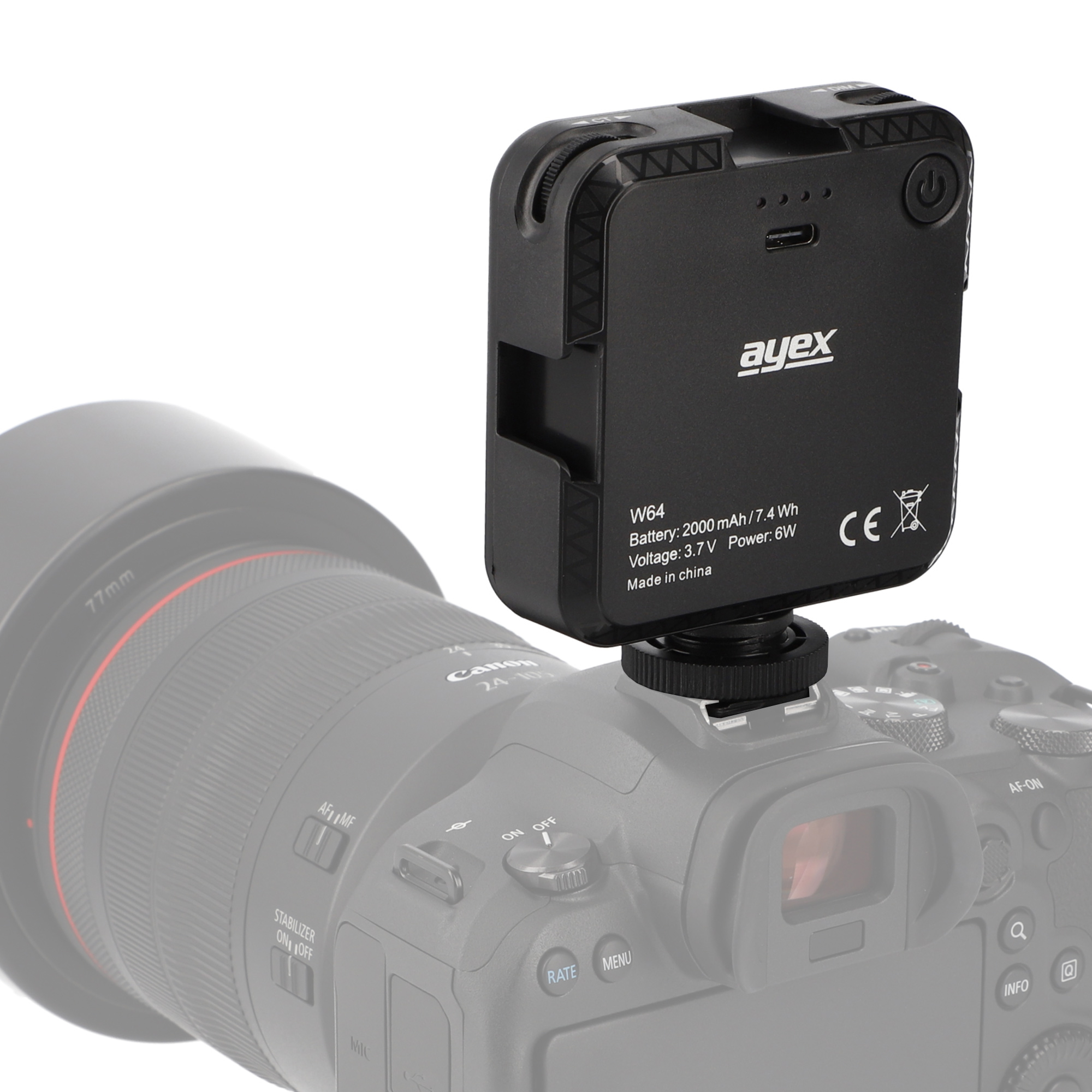 AYEX W64 Videoleuchte für Akku Farbtemperatur 2500k mit 6500k - 2000mAh Bicolor Deckel Kamera Akku