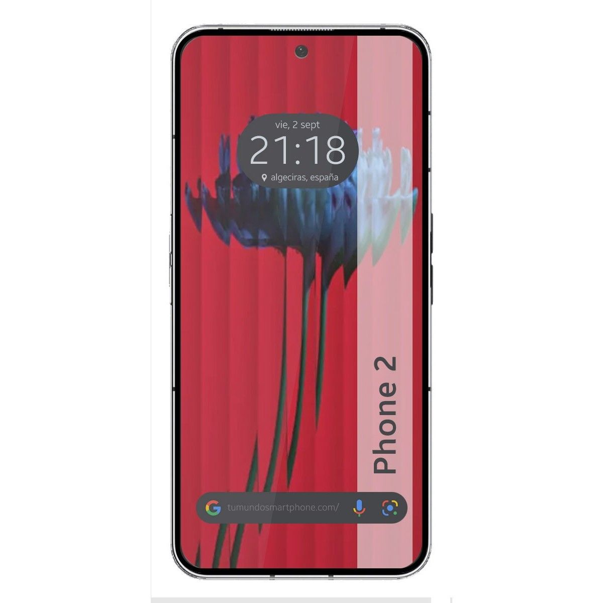 Smartphone con sfondo floreale rosso e visualizzazione dell'ora.