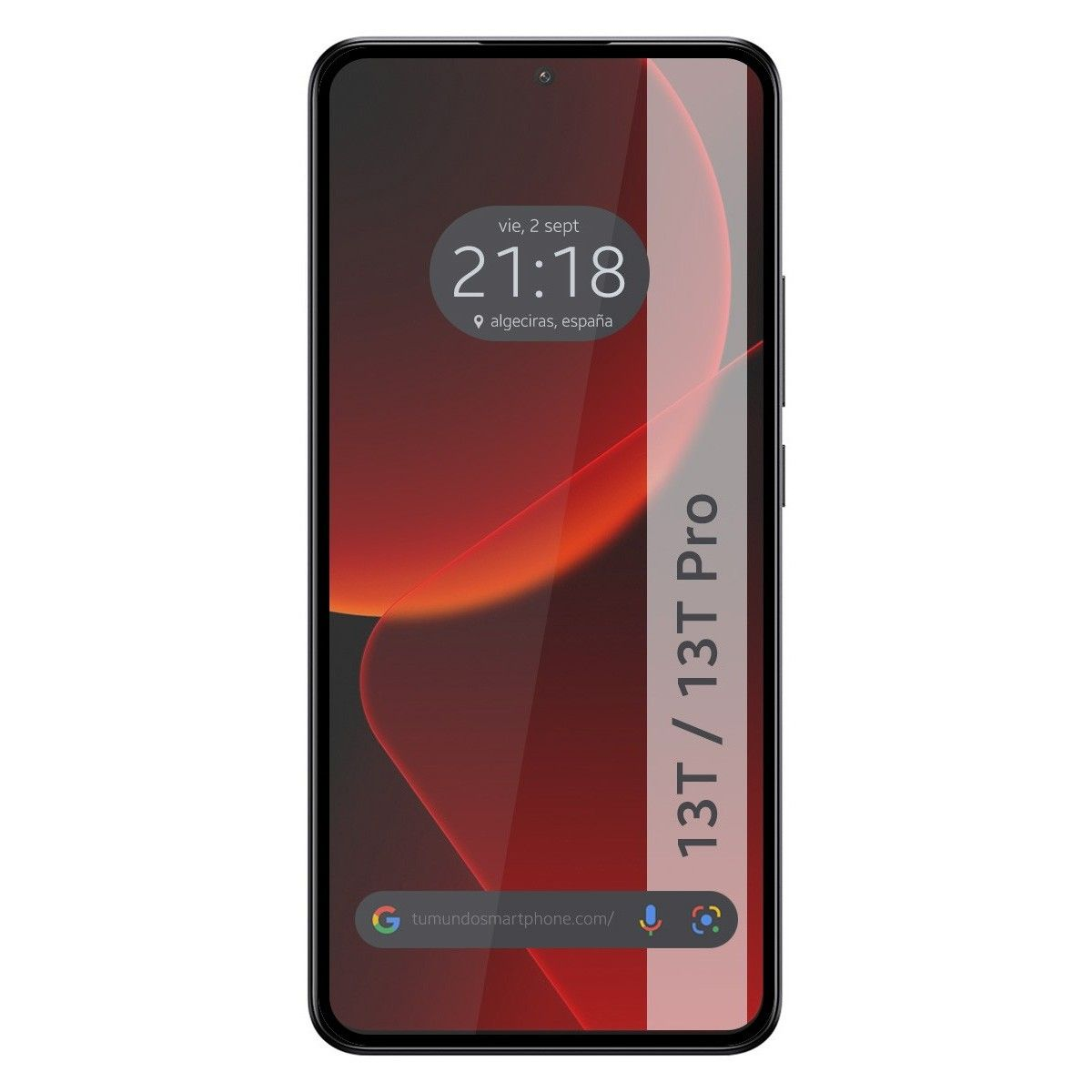 Uno smartphone mostra la data e l'ora, con uno sfondo rosso.