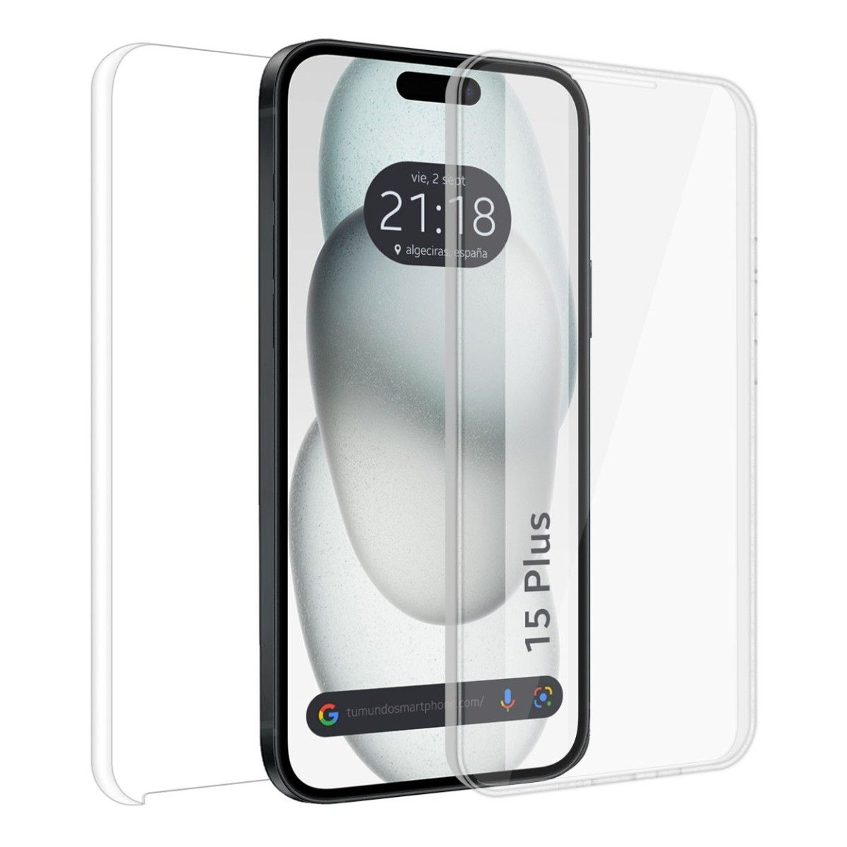 Uno smartphone con una protezione per lo schermo accanto. Lo schermo mostra data e ora.