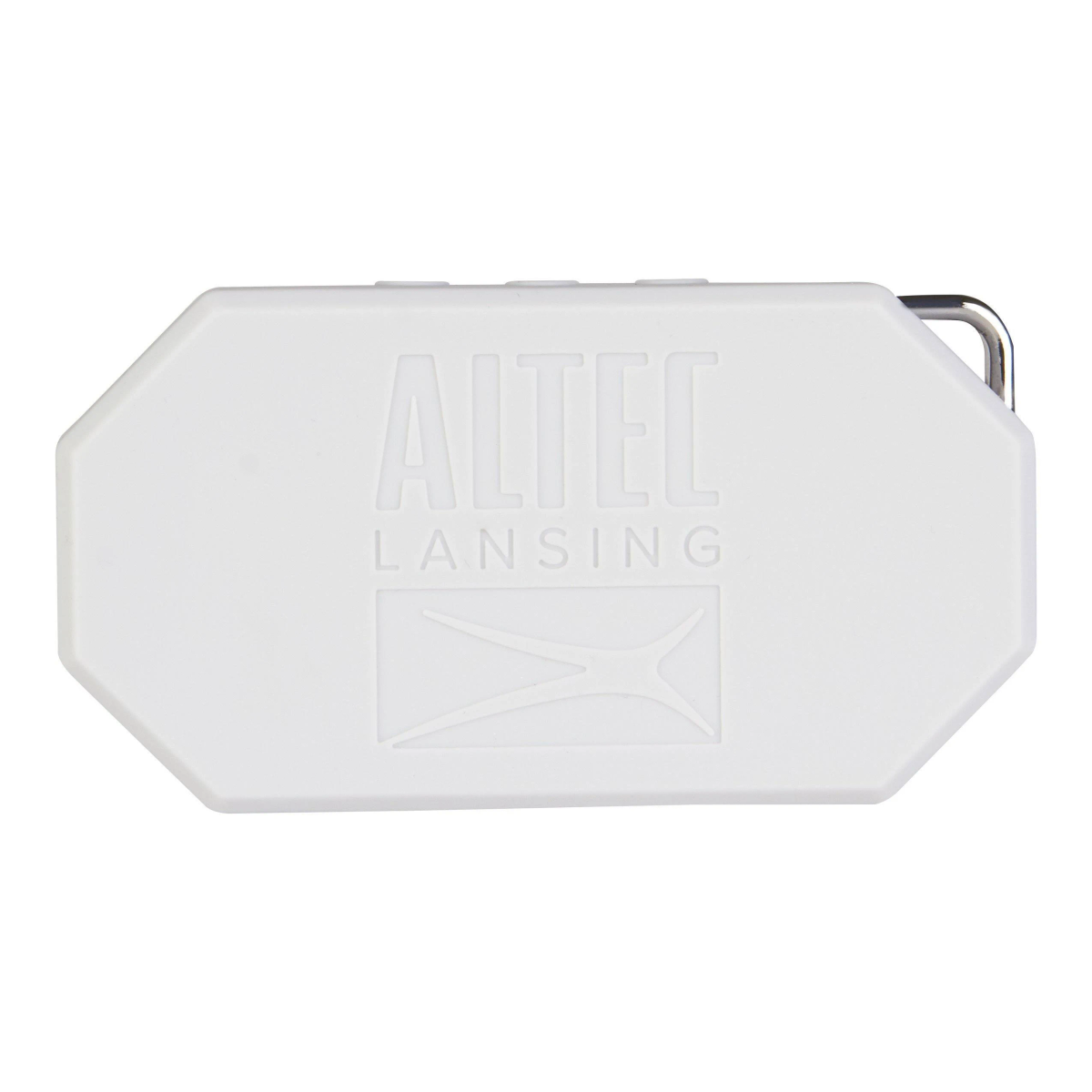 Altoparlante bianco Altec Lansing. Forma ottagonale con logo.