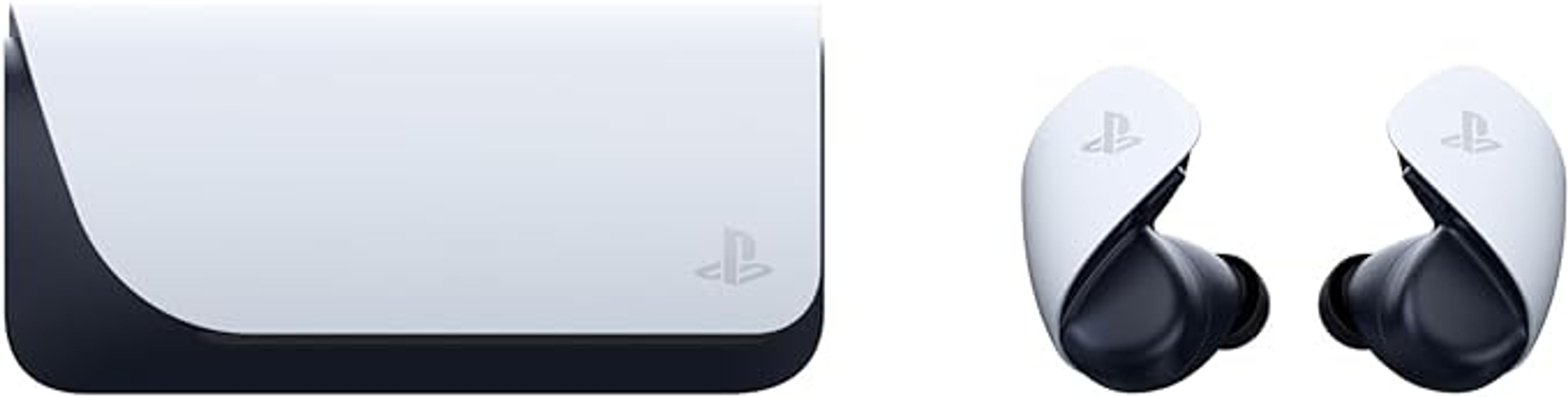 Konsola PlayStation 5 i słuchawki douszne, oba biało-czarne.