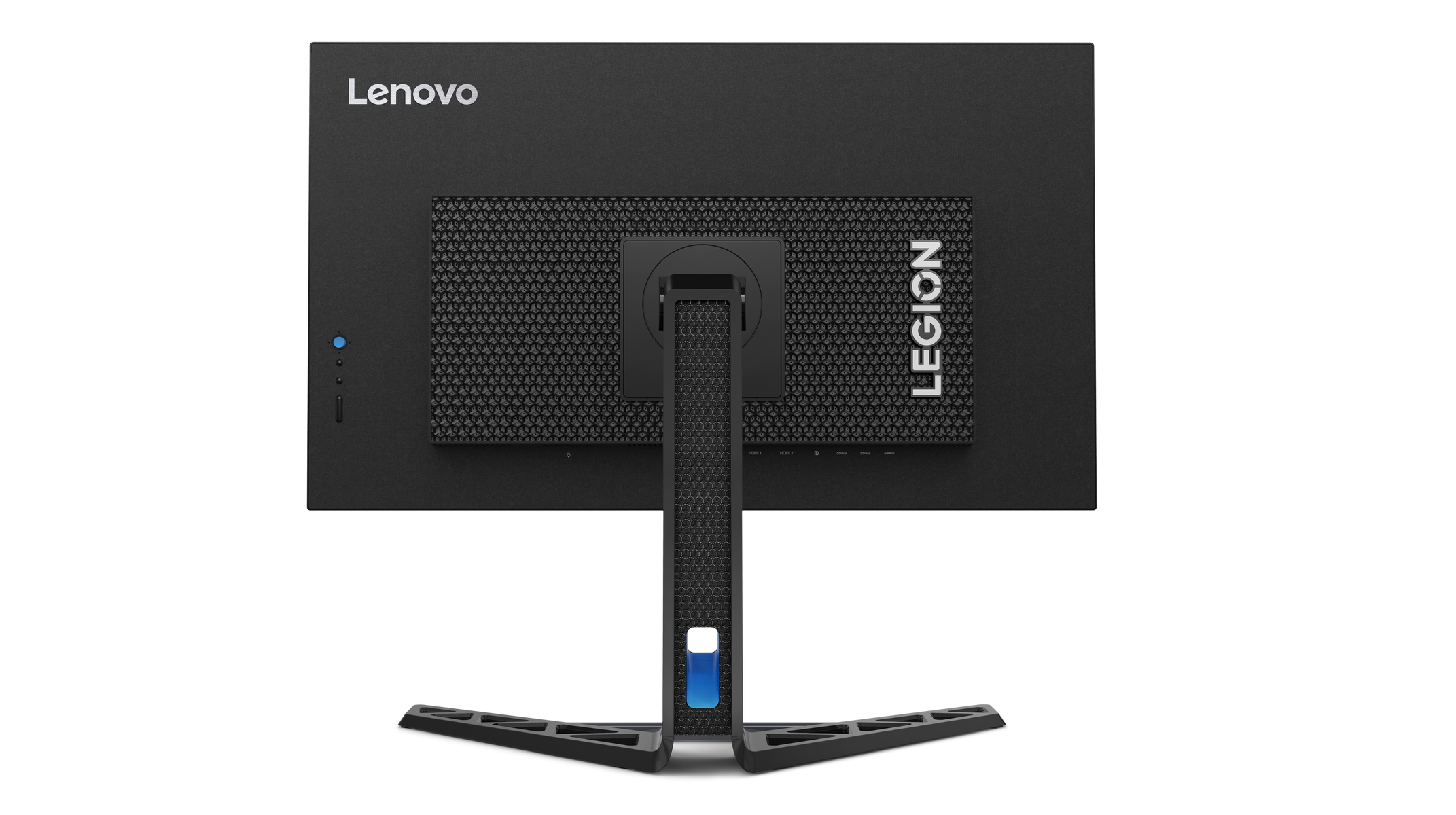 Tył czarnego monitora komputerowego ze słowem 'LEGION'.