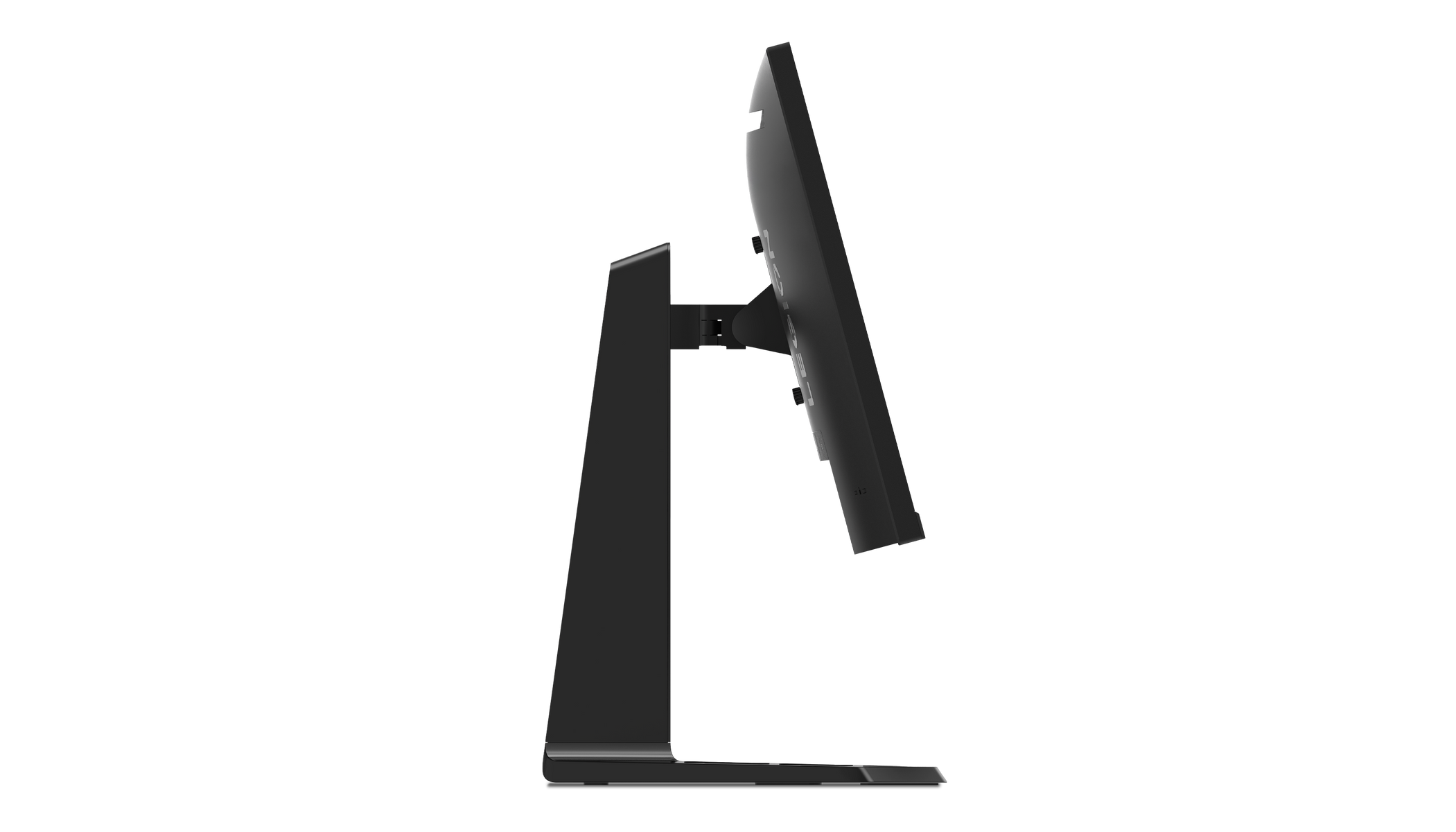 Widok z boku czarnego monitora na stojaku. Ekran jest pochylony.