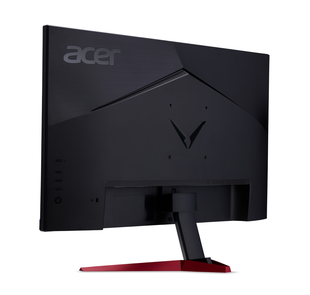 Tył monitora Acer ze stojakiem, czarno-czerwonym designem i logo.