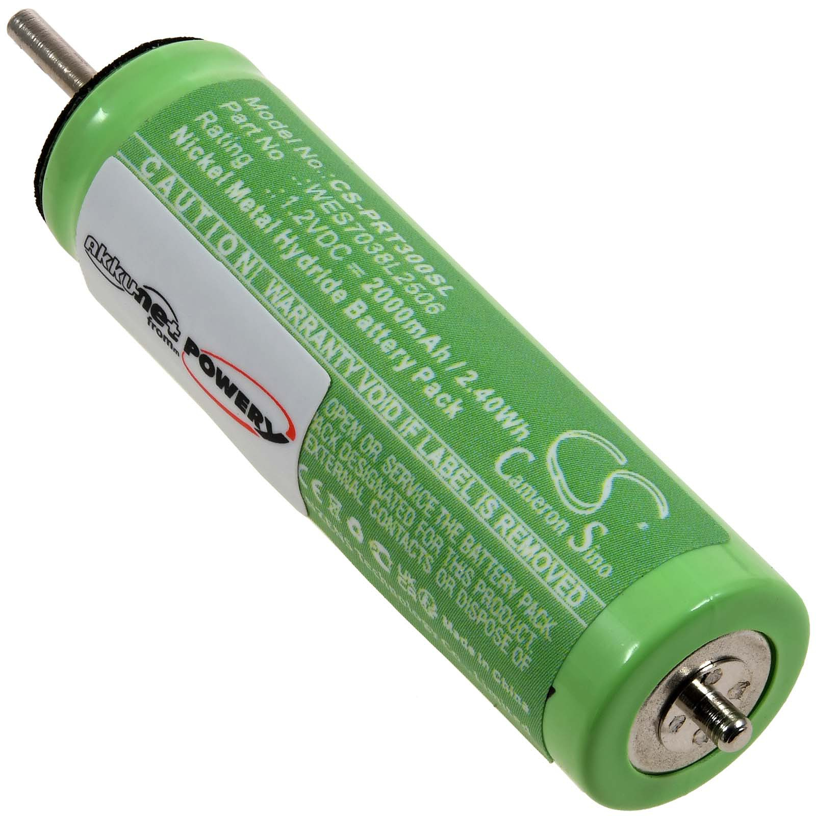 Eine grüne Batterie mit weißem Text. Der Text enthält 'VORSICHT' und '2000mAh'.