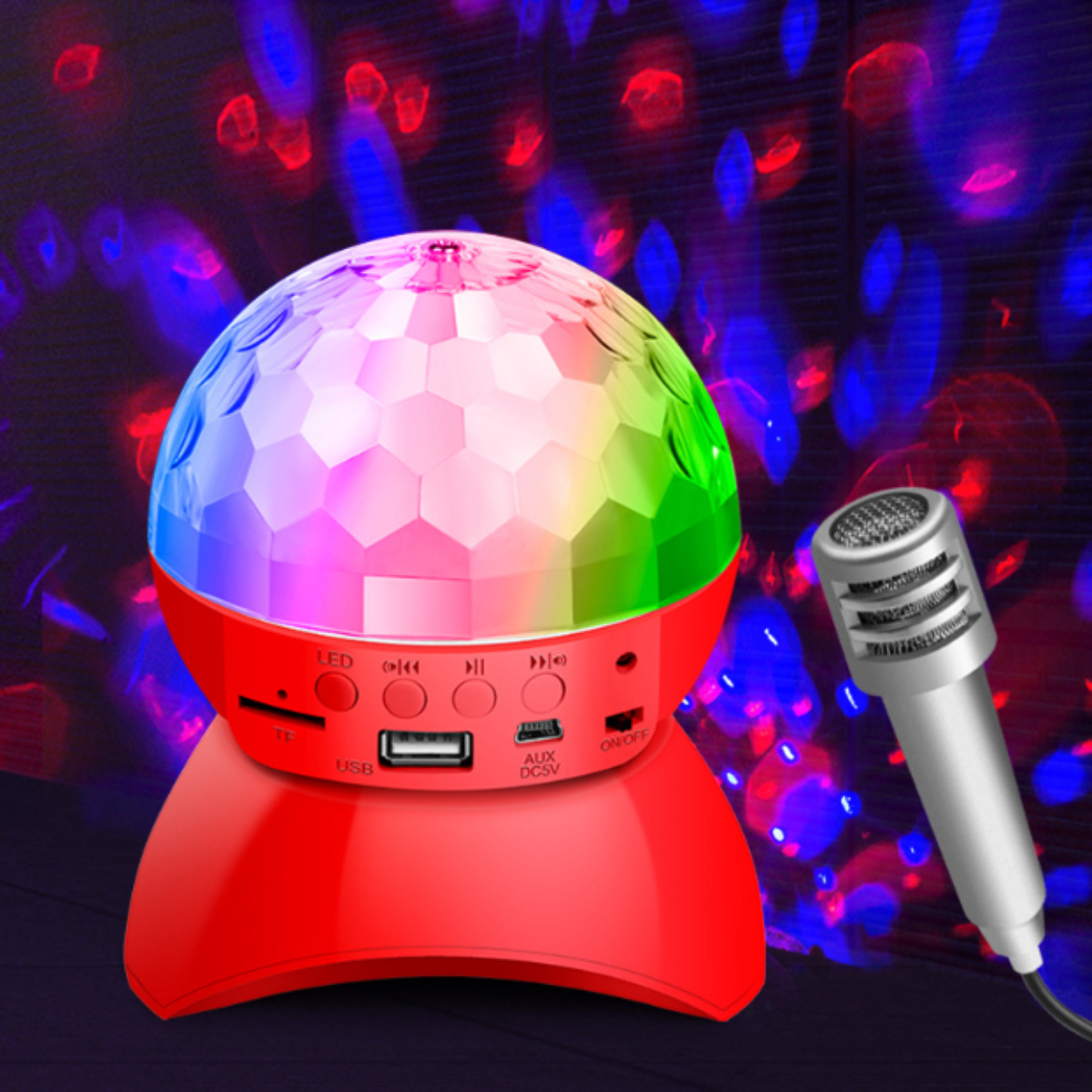 ENBAOXIN Kleiner Bluetooth-Lautsprecher mit KTV-Atmosphäre, Schockeffekt Rot Bluetooth-Lautsprecher, Siebenfarblicht