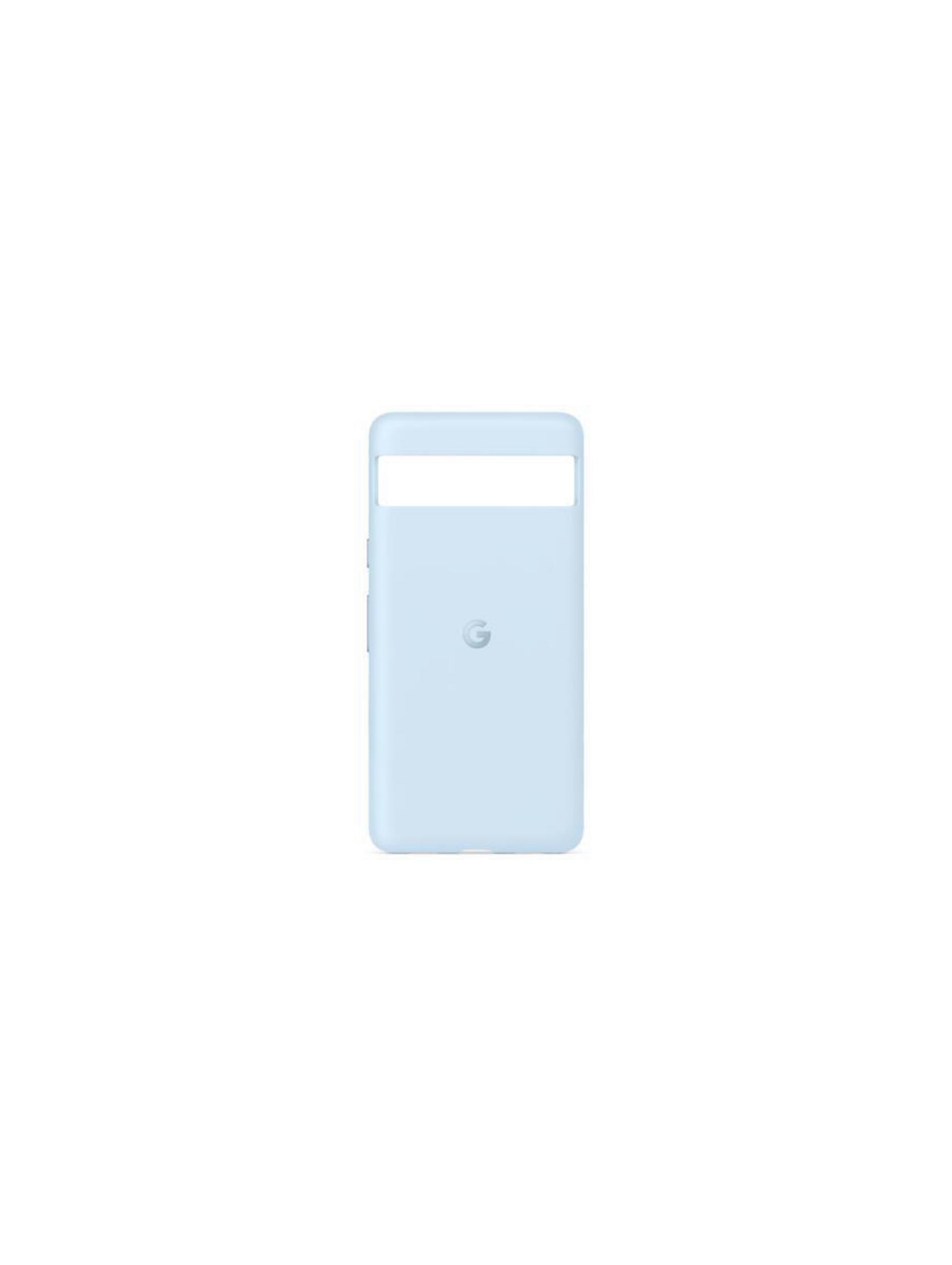 Hellblaue Handyhülle mit Google-Logo auf weißem Hintergrund.