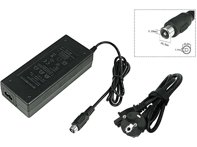 POWERSMART 42V Passend für Pedelec Elektrofahrrad RCA 10,5 E-Bike Ladegerät Universal, 36 Volt, Schwarz