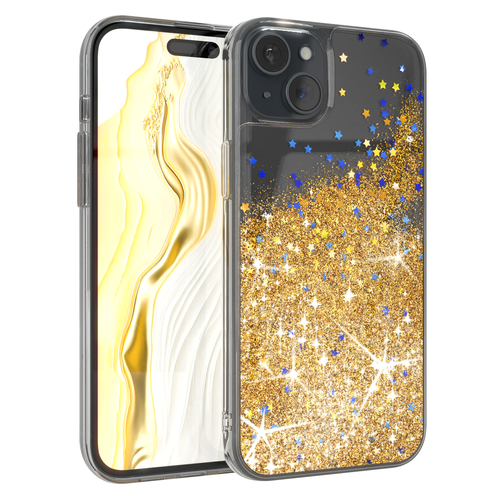 CASE iPhone Apple, Plus, Case, Gold Liquid Backcover, EAZY Glittery 15