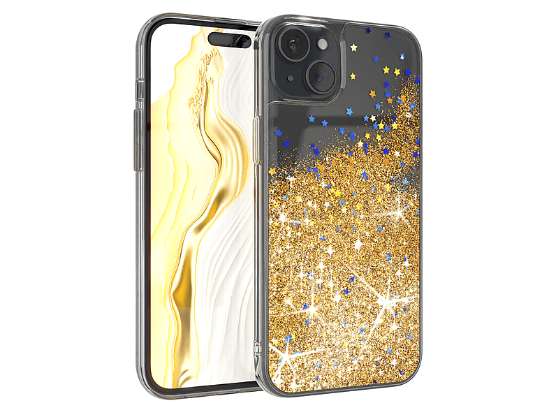 EAZY CASE Liquid Glittery Case, Backcover, Apple, iPhone 15 Plus, Gold