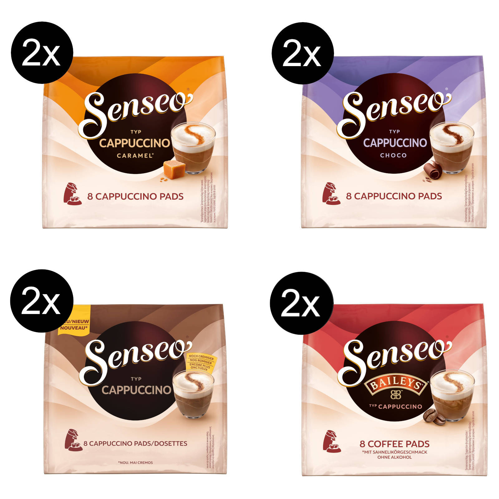 SENSEO Cappuccino Choco Baileys (Senseo Pad-Maschine) Vielfaltspaket Caramel Kaffeepads