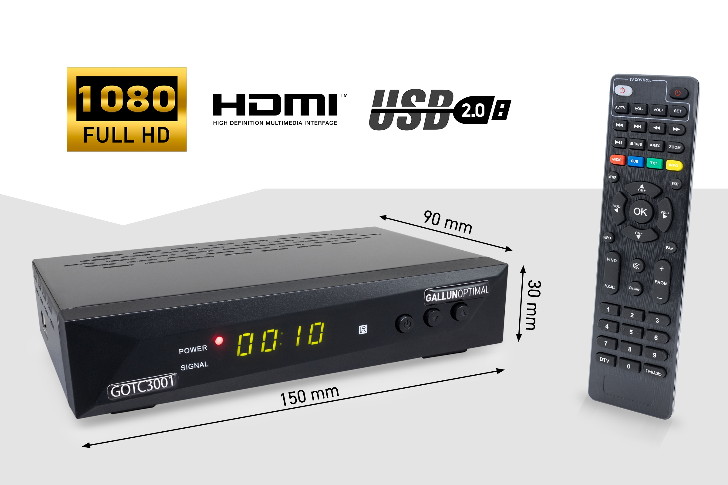 DVB-C, HD Kabelreceiver PVR-Funktion, GALLUNOPTIMAL GOTC3001 (HDTV, schwarz) DVB-T,
