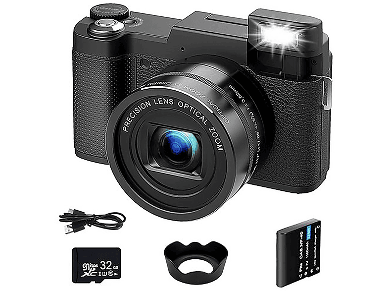 LINGDA (2 Stück) Mikro-SLR mit Sony CMOS-Sensor Digitalkamera Schwarz, 5x opt. Zoom opt. Zoom