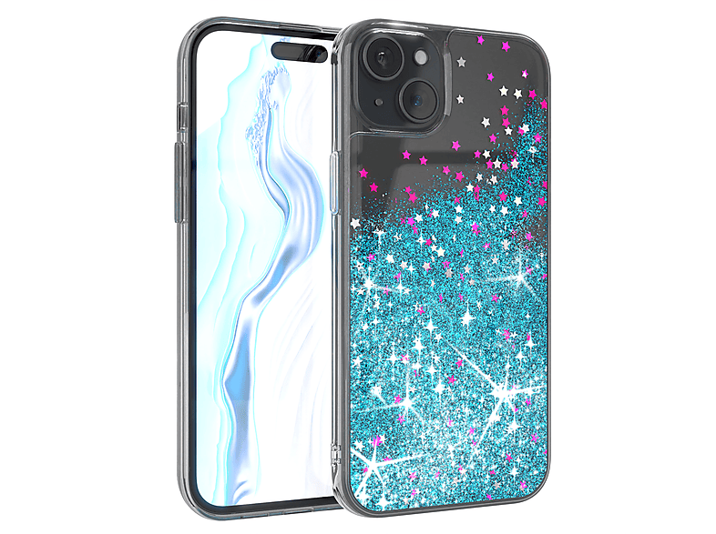 EAZY CASE Liquid Glittery Case, Backcover, Apple, iPhone 15 Plus, Blau