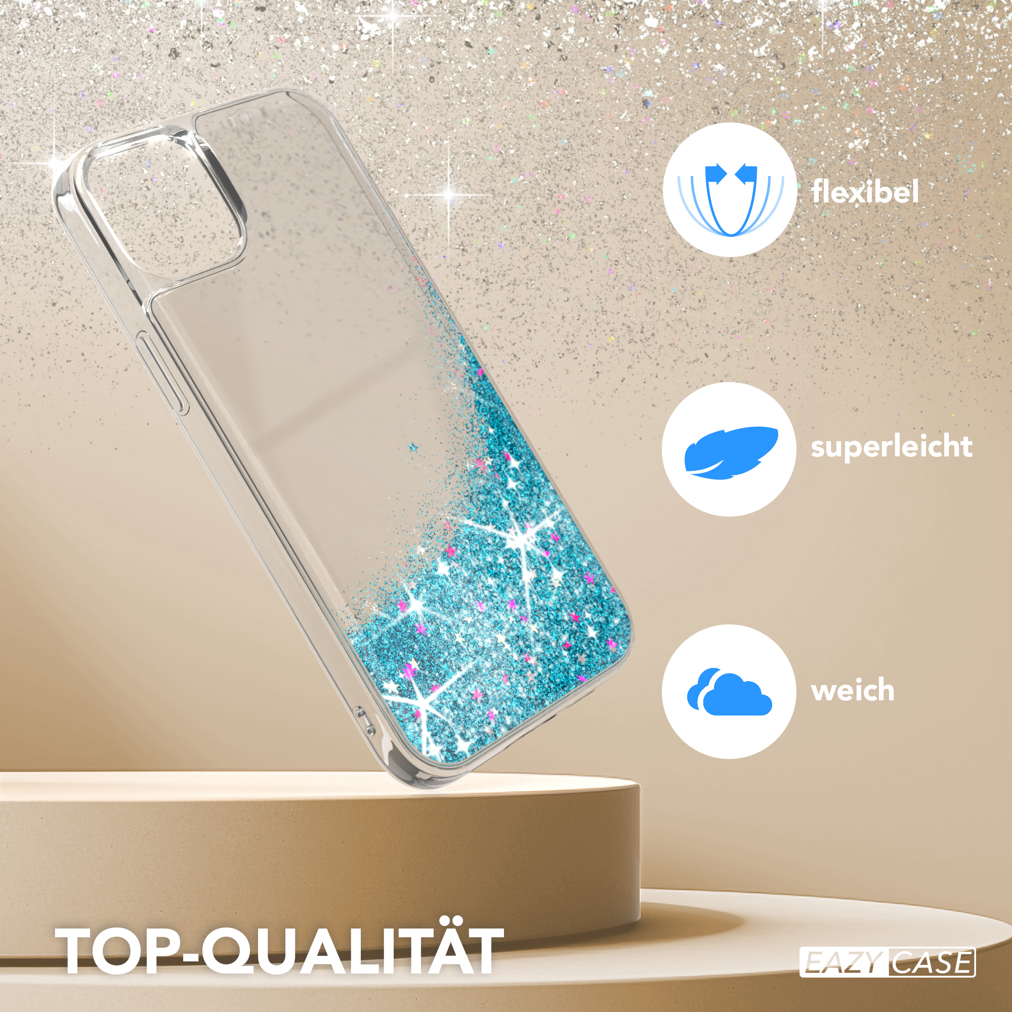 EAZY CASE Liquid Glittery Case, iPhone Blau Backcover, Apple, 15 Plus