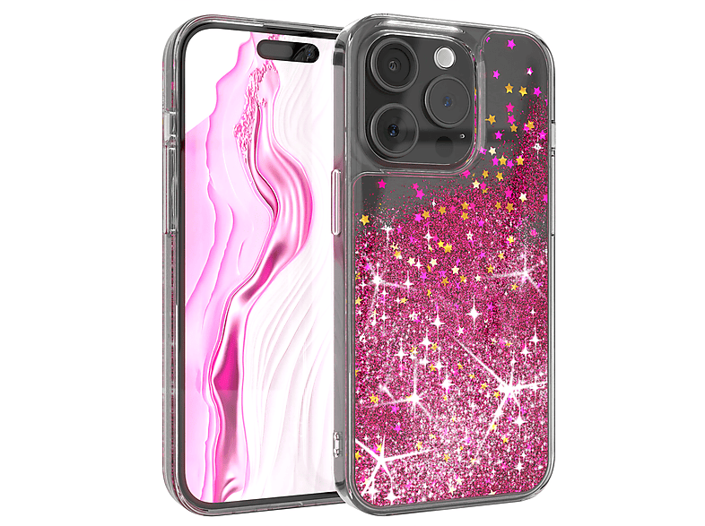 EAZY CASE Liquid Glittery Case, Backcover, Apple, iPhone 15 Pro, Pink